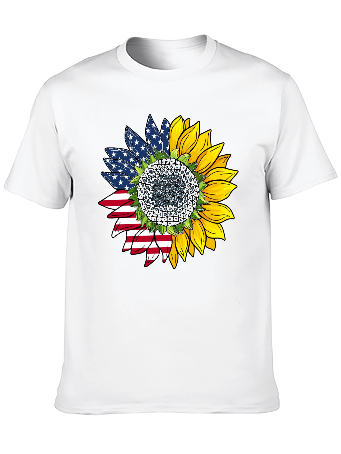 Black American Flag Sunflower Graphic Tee view 10