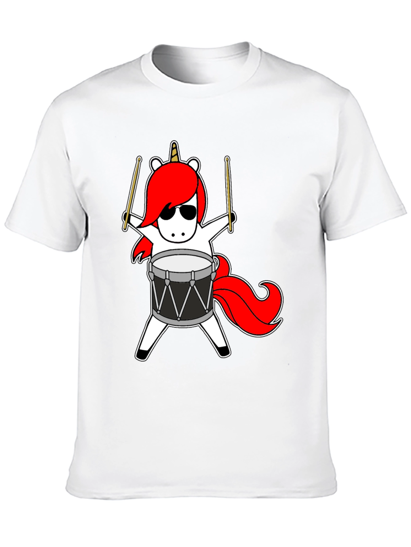 Black Unicorn Drummer T-Shirt - Cool Cartoon Design view 10