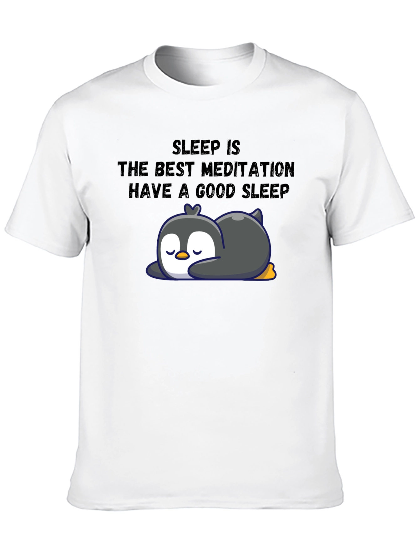 Black Sleep Meditation Penguin T-Shirt view 10