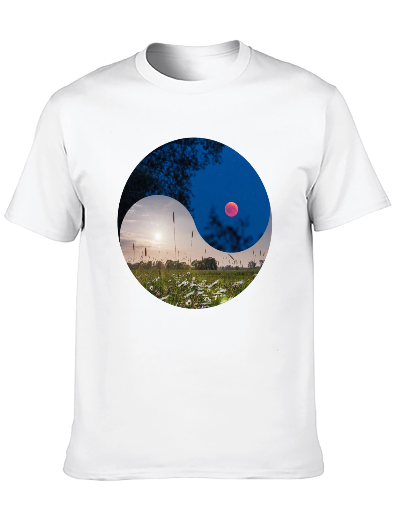 Black Yin Yang Landscape Graphic Tee view 10