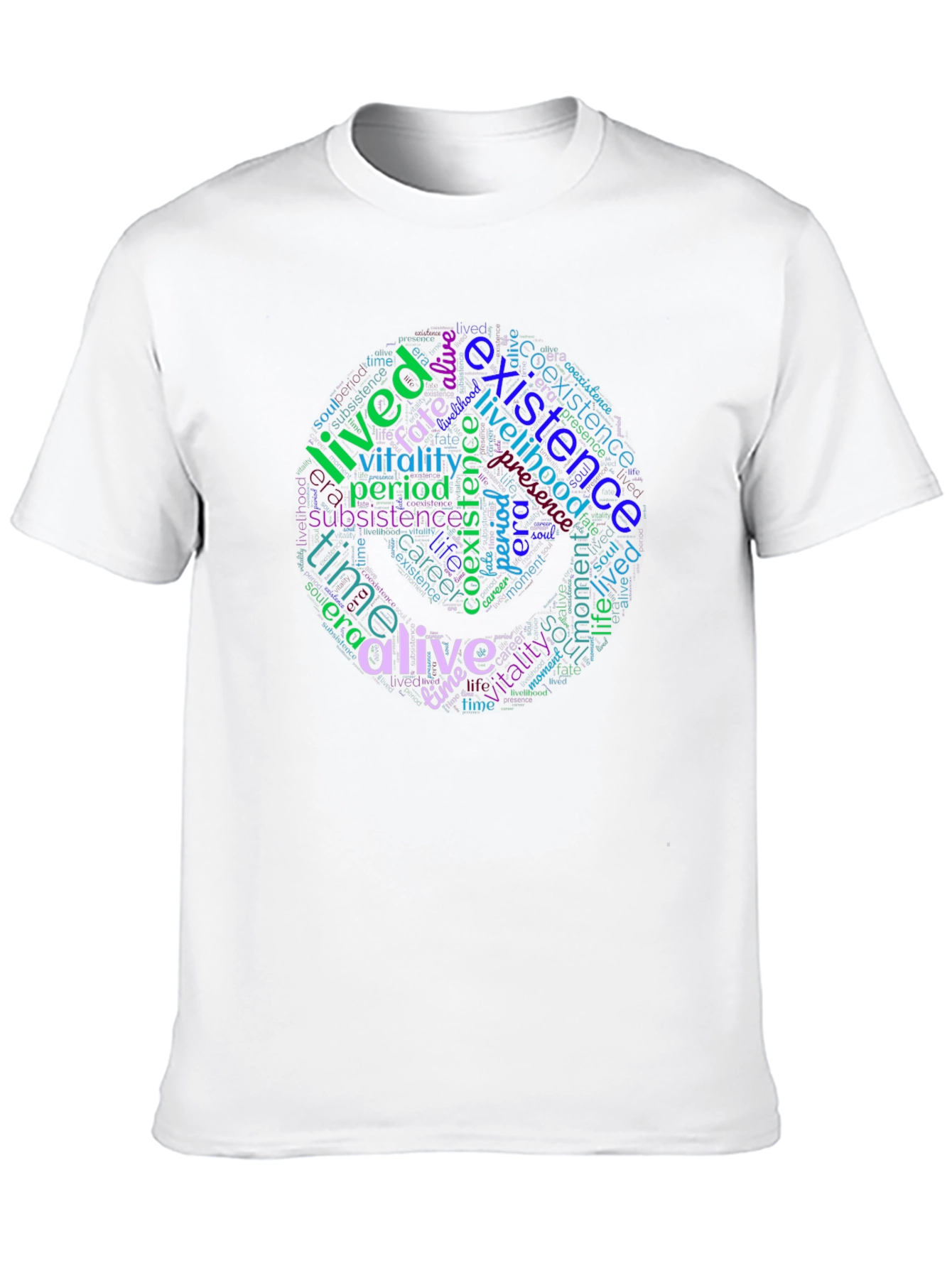 Black Word Cloud T-Shirt: Existence, Life, and Vitality Design view 10