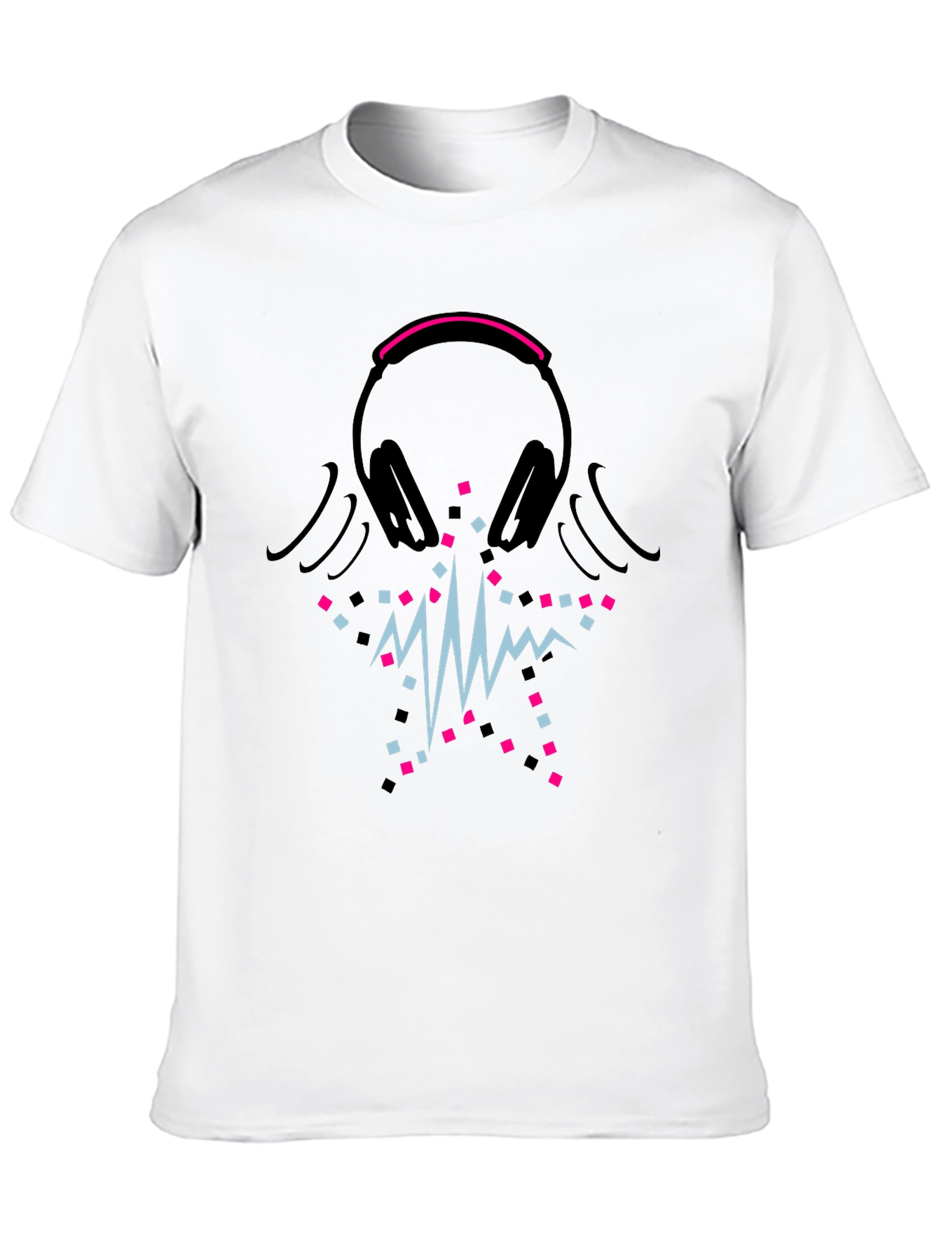 Black Black T-Shirt with Headphones and Soundwave Design view 10
