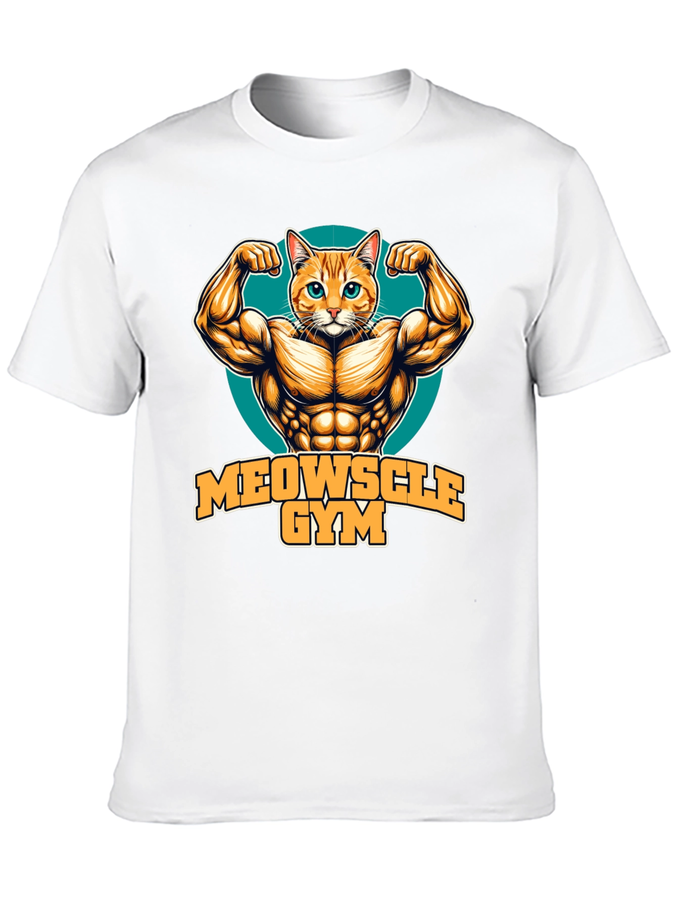 Black Meowscle Gym Black T-Shirt - Muscle Cat Design view 10