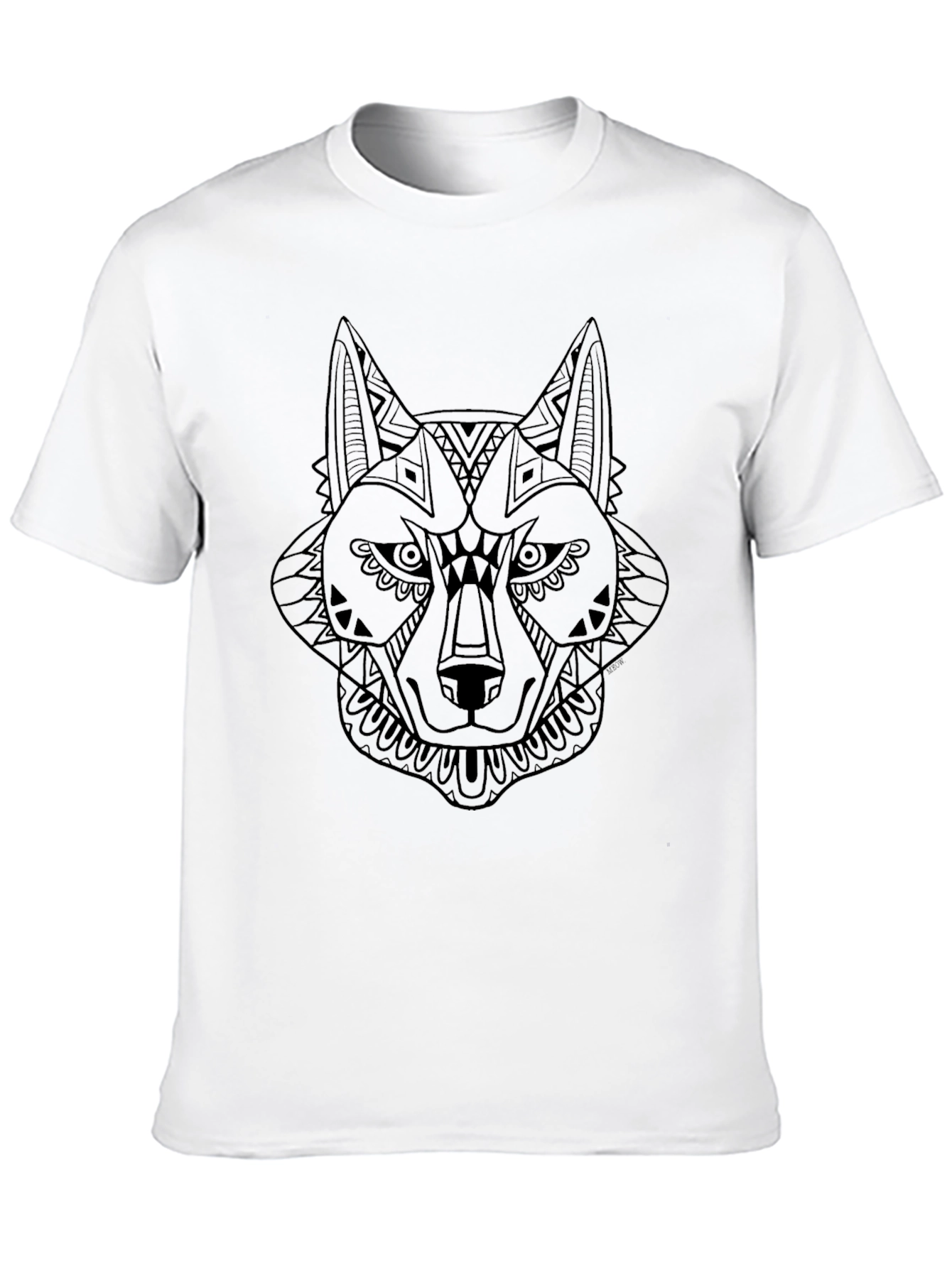 Black Black T-Shirt with Geometric Wolf Design view 10