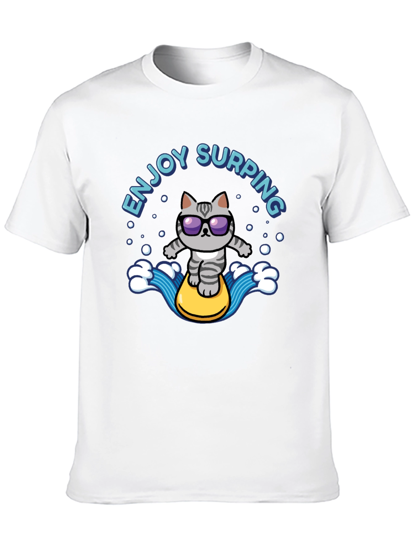 Black Enjoy Surfing Cat T-Shirt - Cool Black Tee view 10