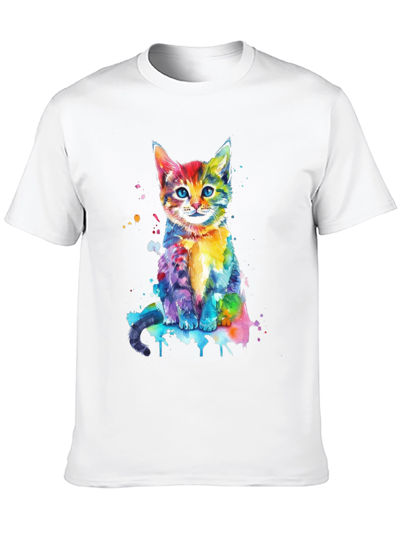 Black Watercolor Cat Graphic Tee - Vibrant Colorful Kitten Shirt view 10