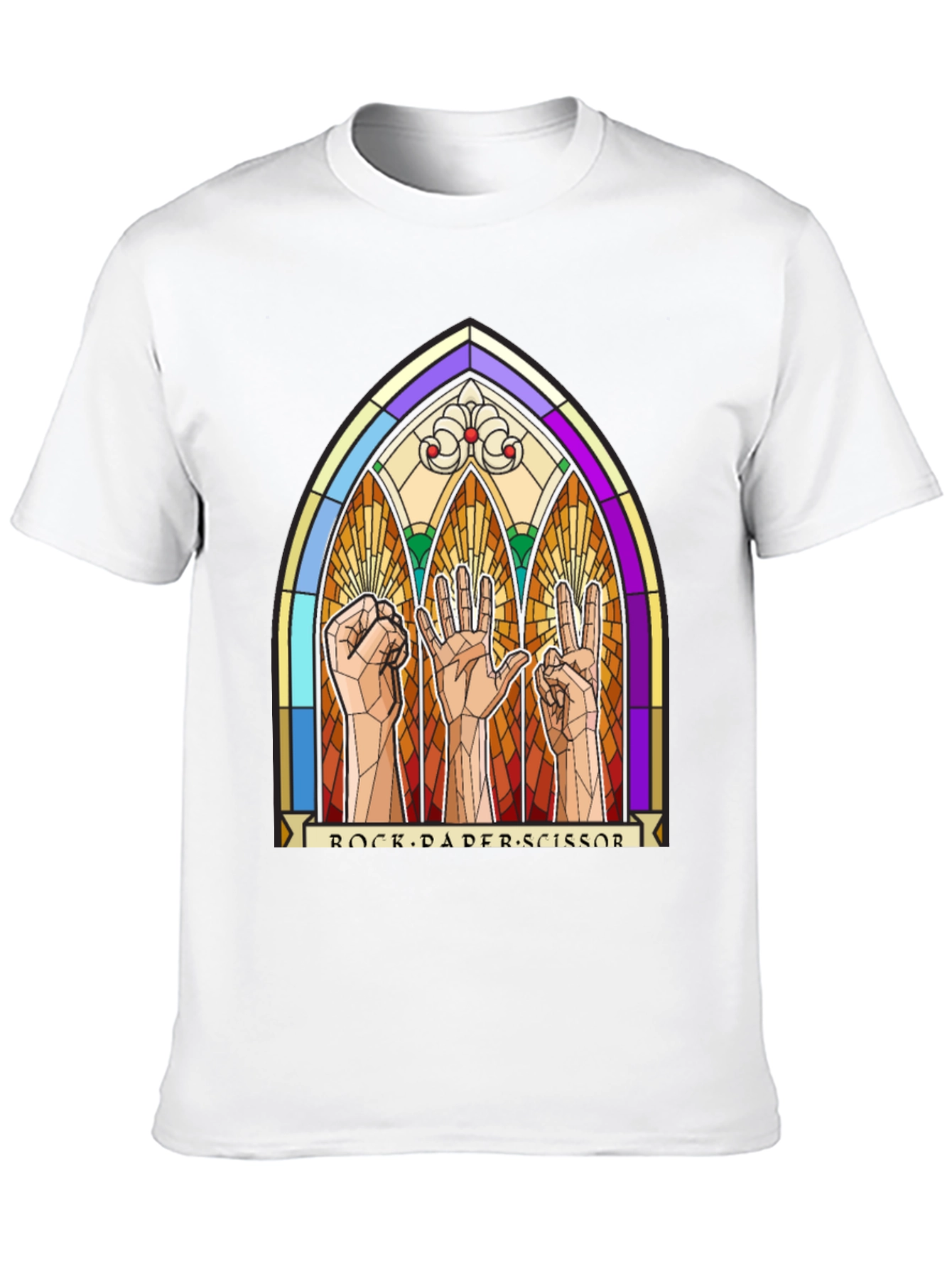 Black Rock Paper Scissors Stained Glass Graphic T-Shirt view 10