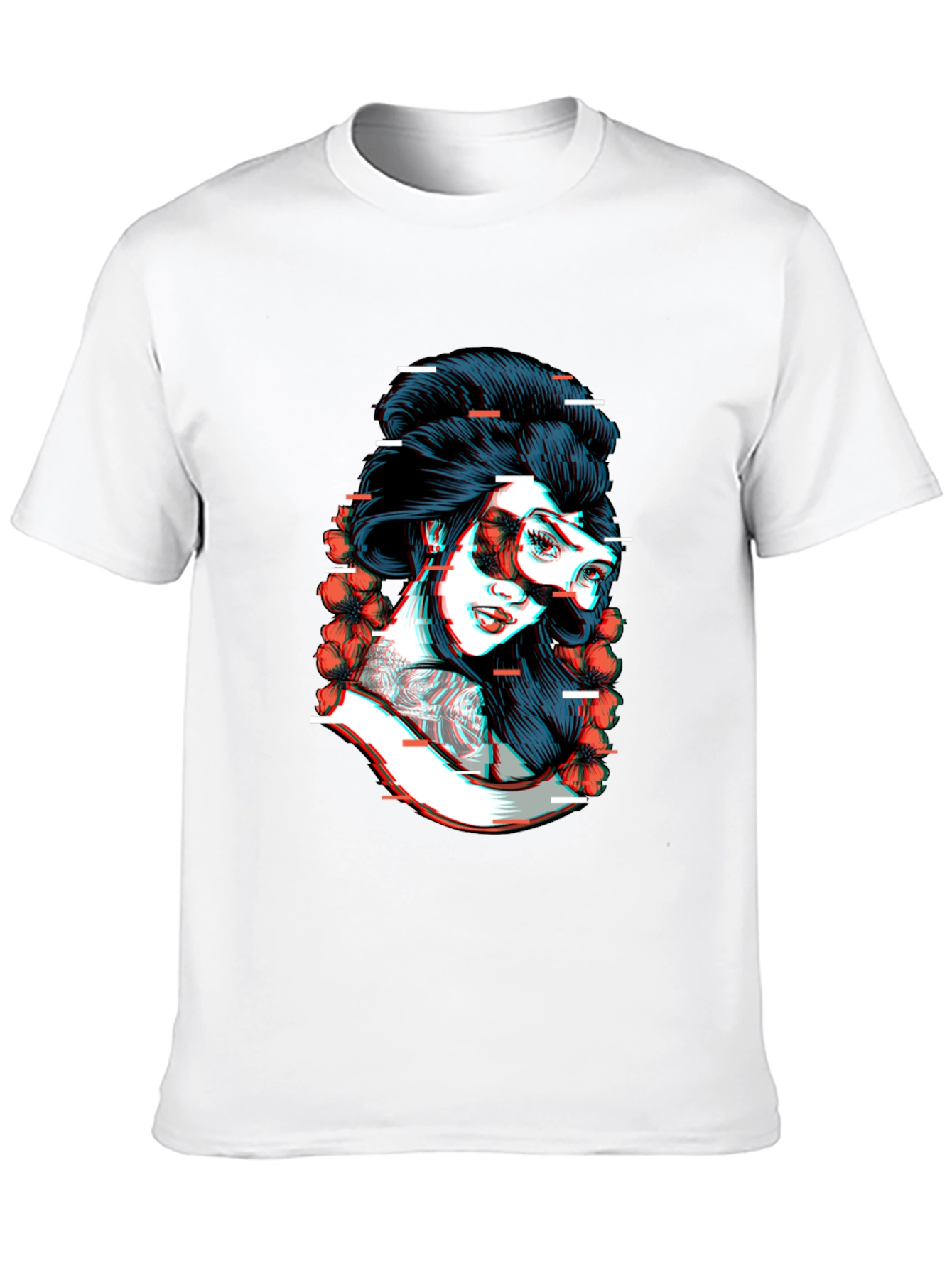 Black Glitch Geisha Graphic Tee - Black Cotton T-Shirt view 10