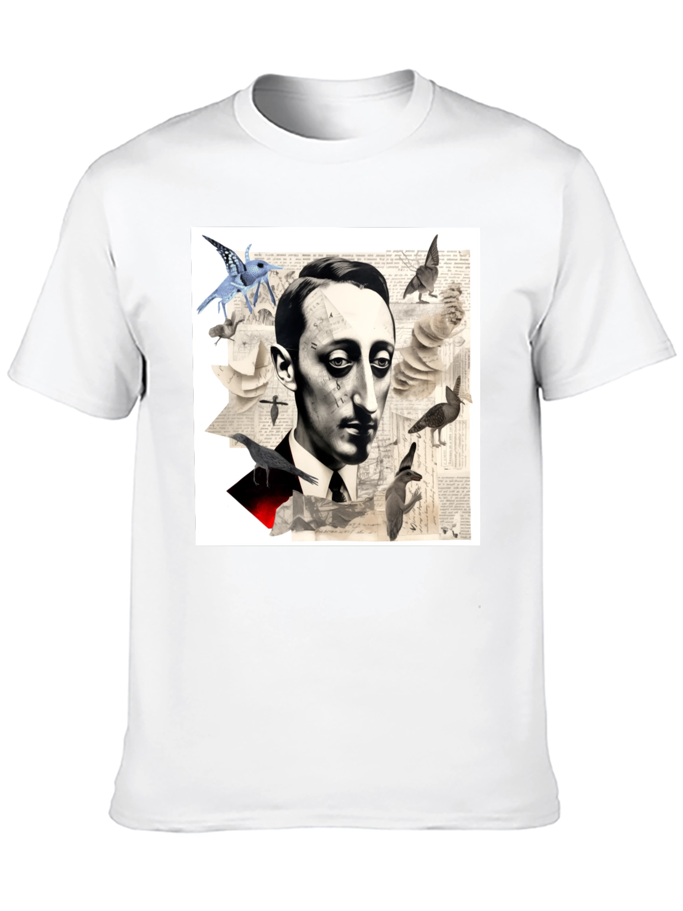 Black Surrealist Literary T-Shirt: Portrait with Birds view 10