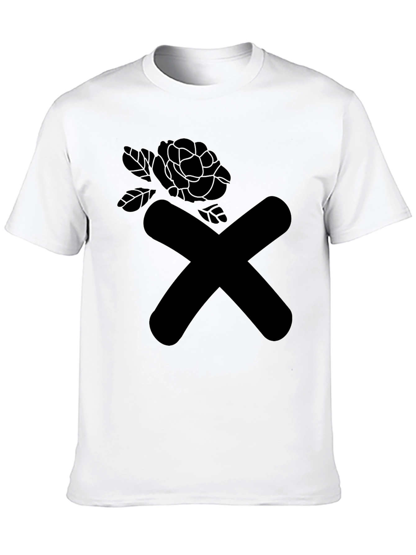 Black Modern Graphic Tee - Black X & Rose Design view 10