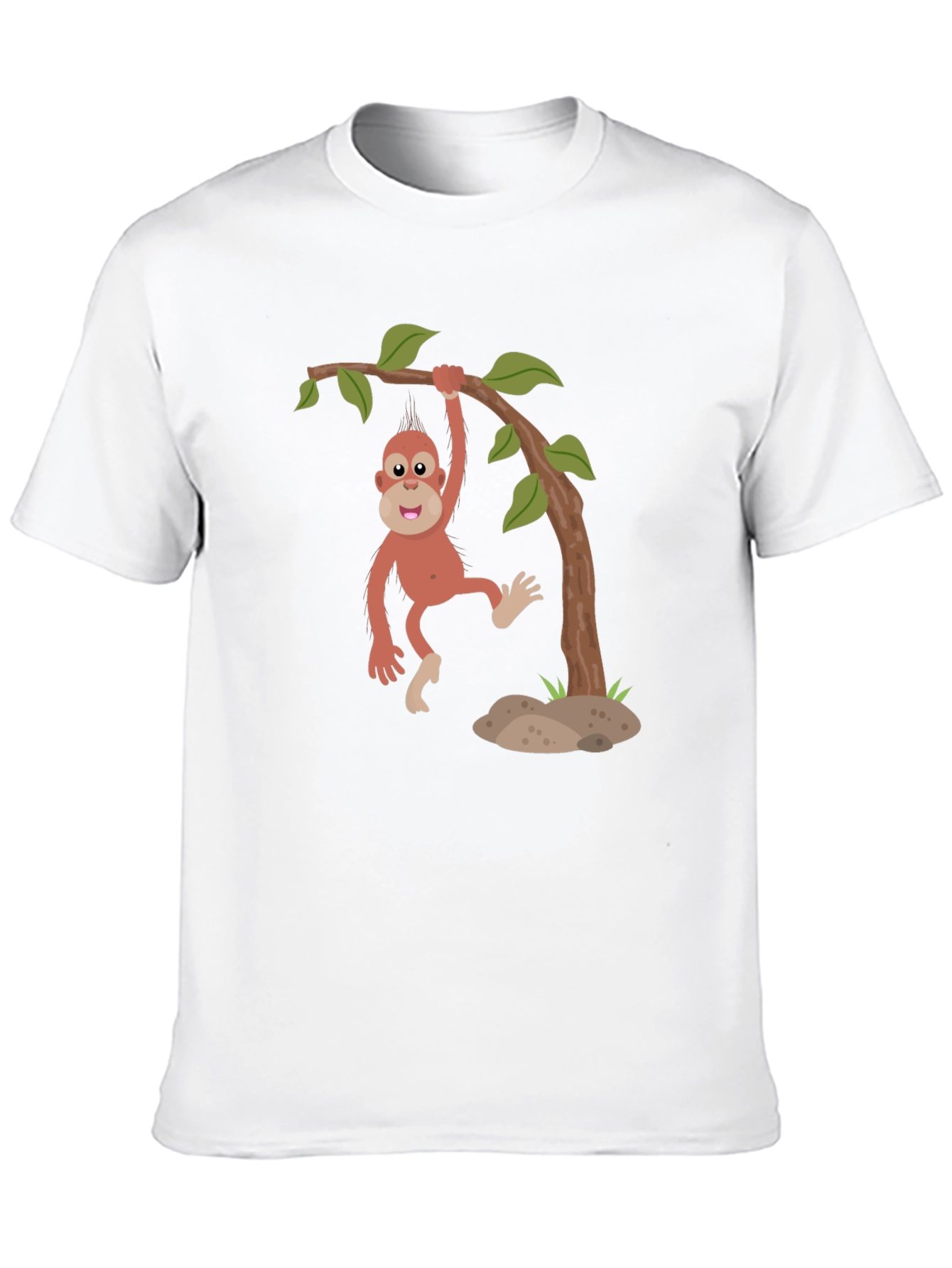 Cartoon Monkey Hanging from Tree Black T-Shirt - 10