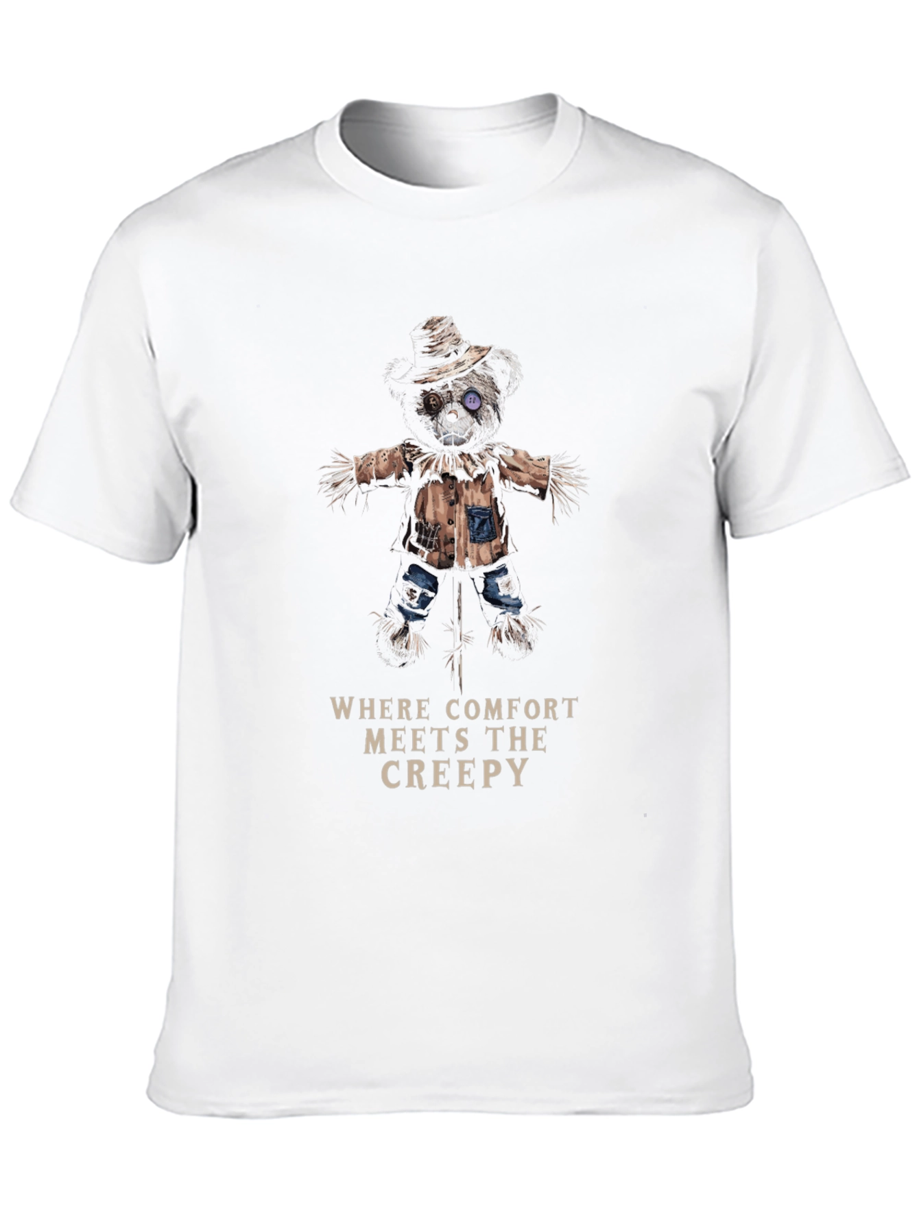 Black Creepy Comfort T-Shirt - Scarecrow Bear Design view 10