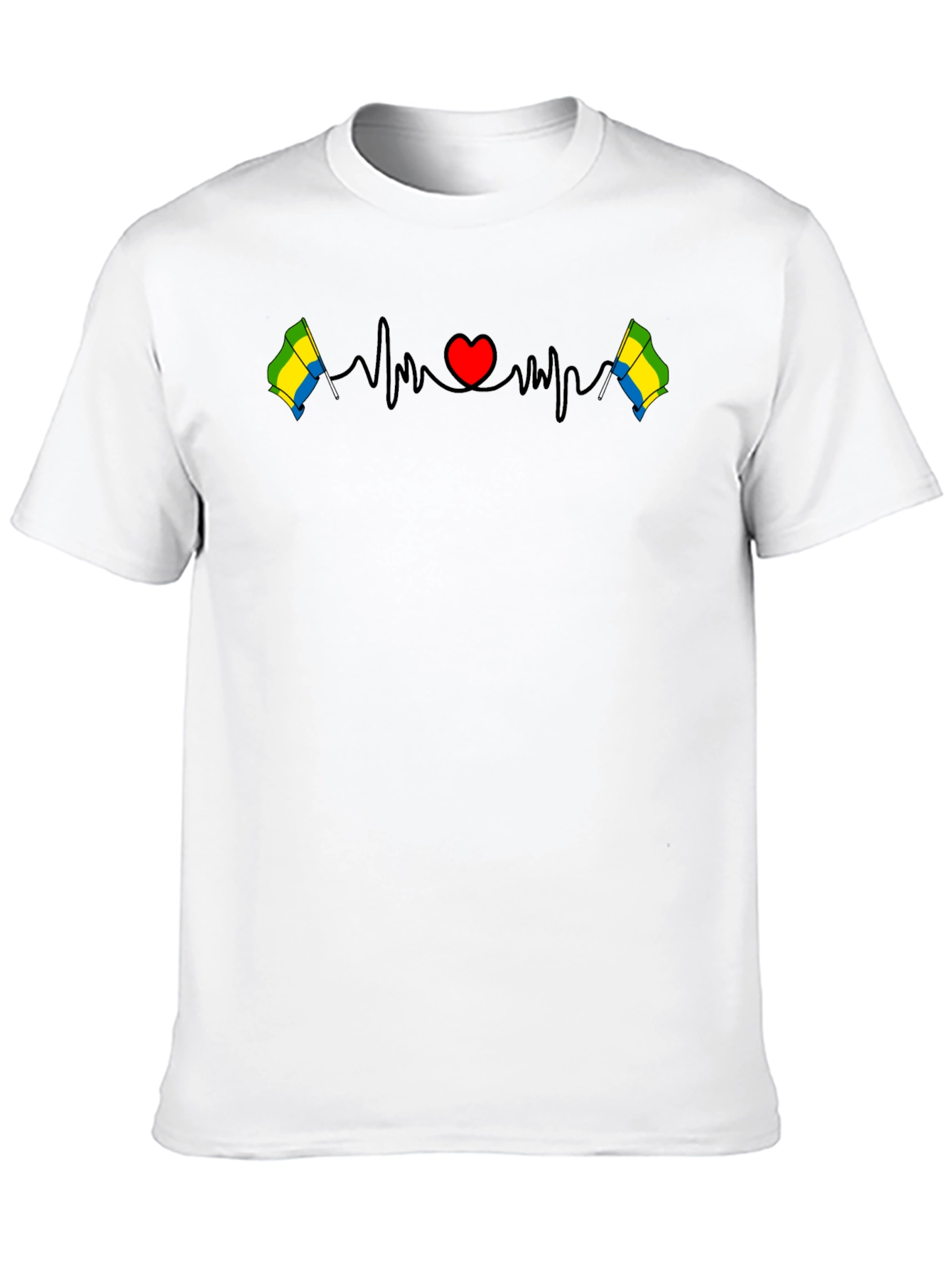 Black Gabon Flag Heartbeat T-Shirt view 10