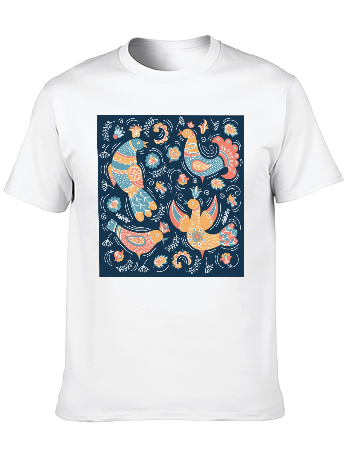 Black Black T-Shirt with Bird Pattern Print view 10