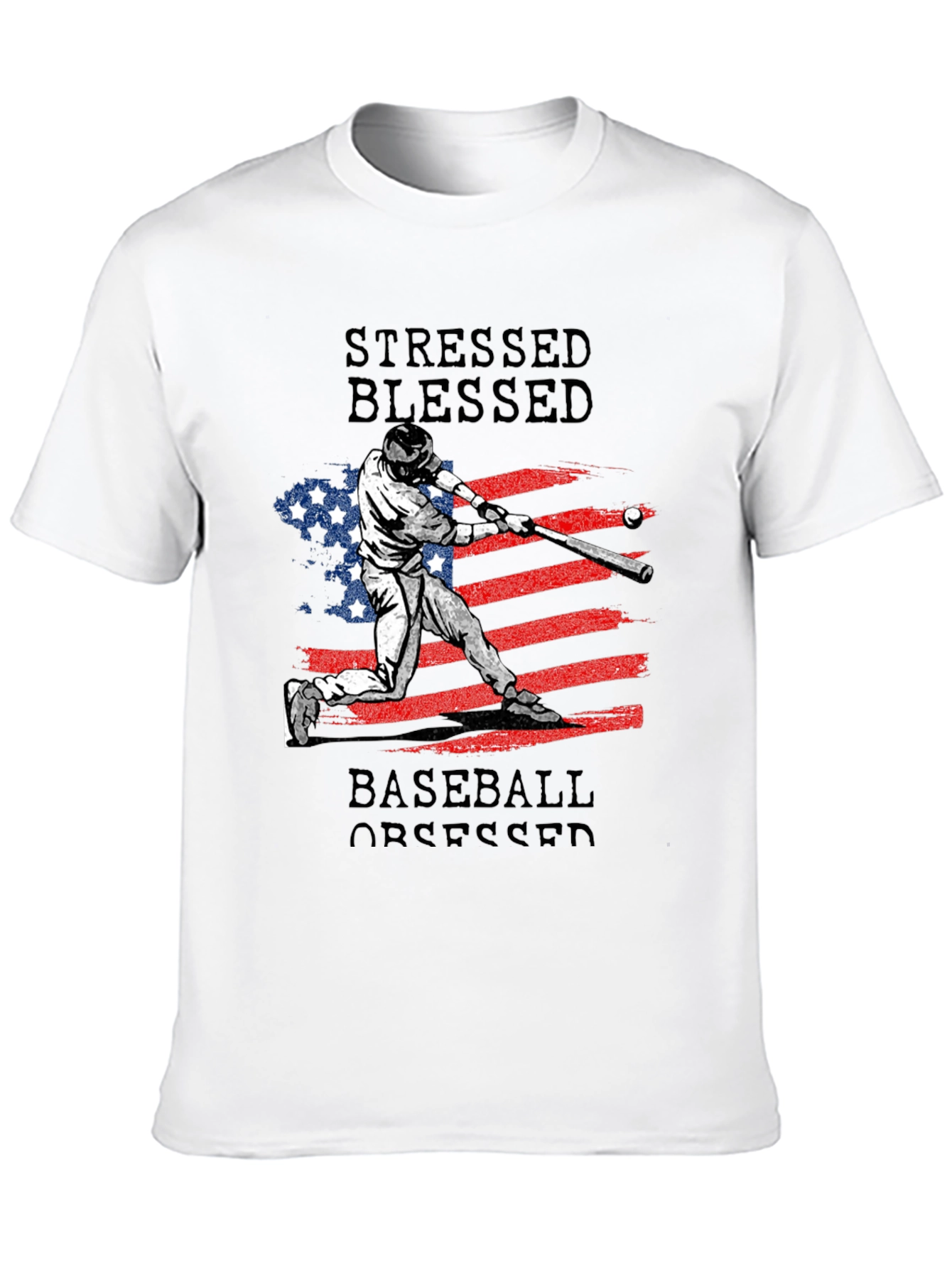 Black Stressed Blessed Baseball Obsessed T-Shirt view 10