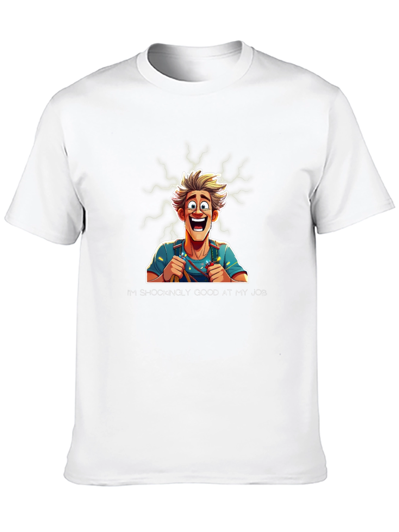 Black Funny Electrician Cartoon T-Shirt view 10