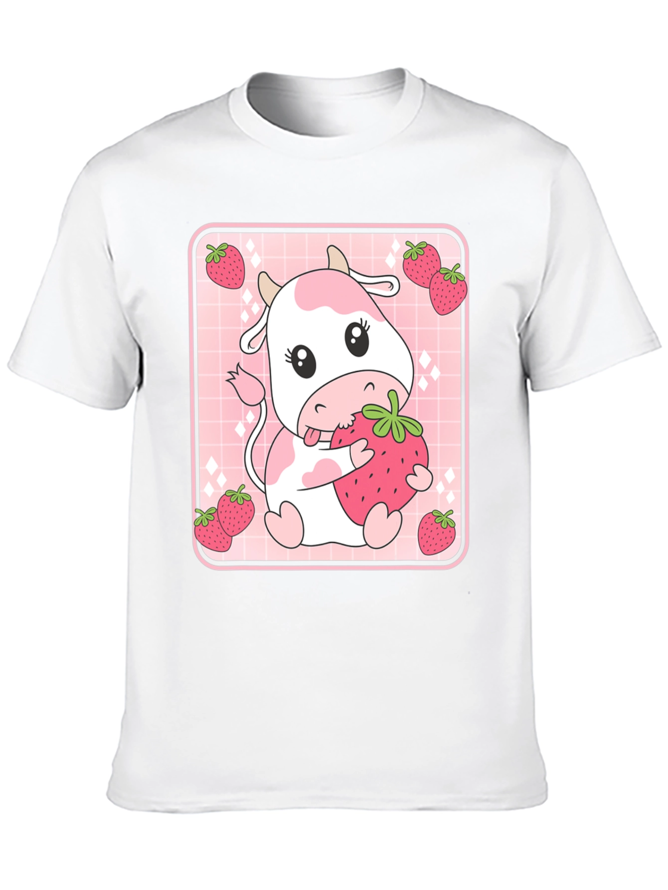 Black Strawberry Cow T-Shirt - Cute Kawaii Design view 10