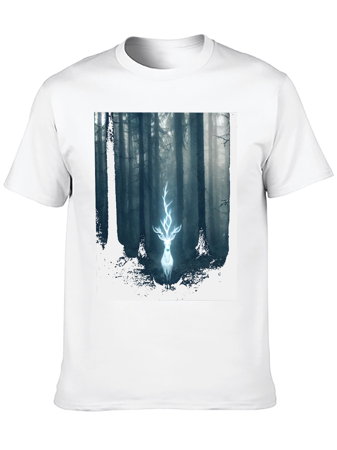 Black Mystic Forest Deer Graphic Tee - Black Cotton Blend view 10