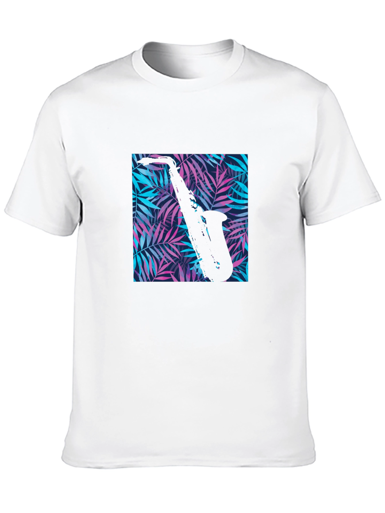 Black Tropical Saxophone Print Black T-Shirt view 10