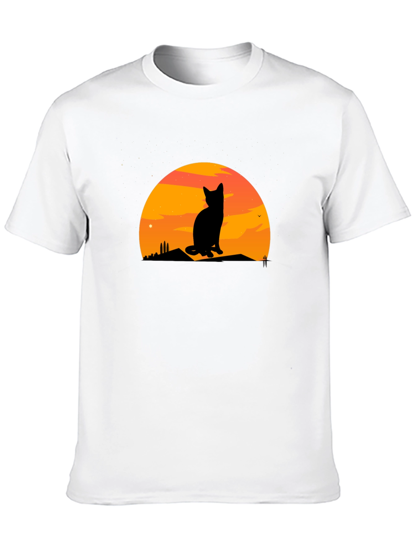 Black Sunset Cat Silhouette Graphic Tee view 10