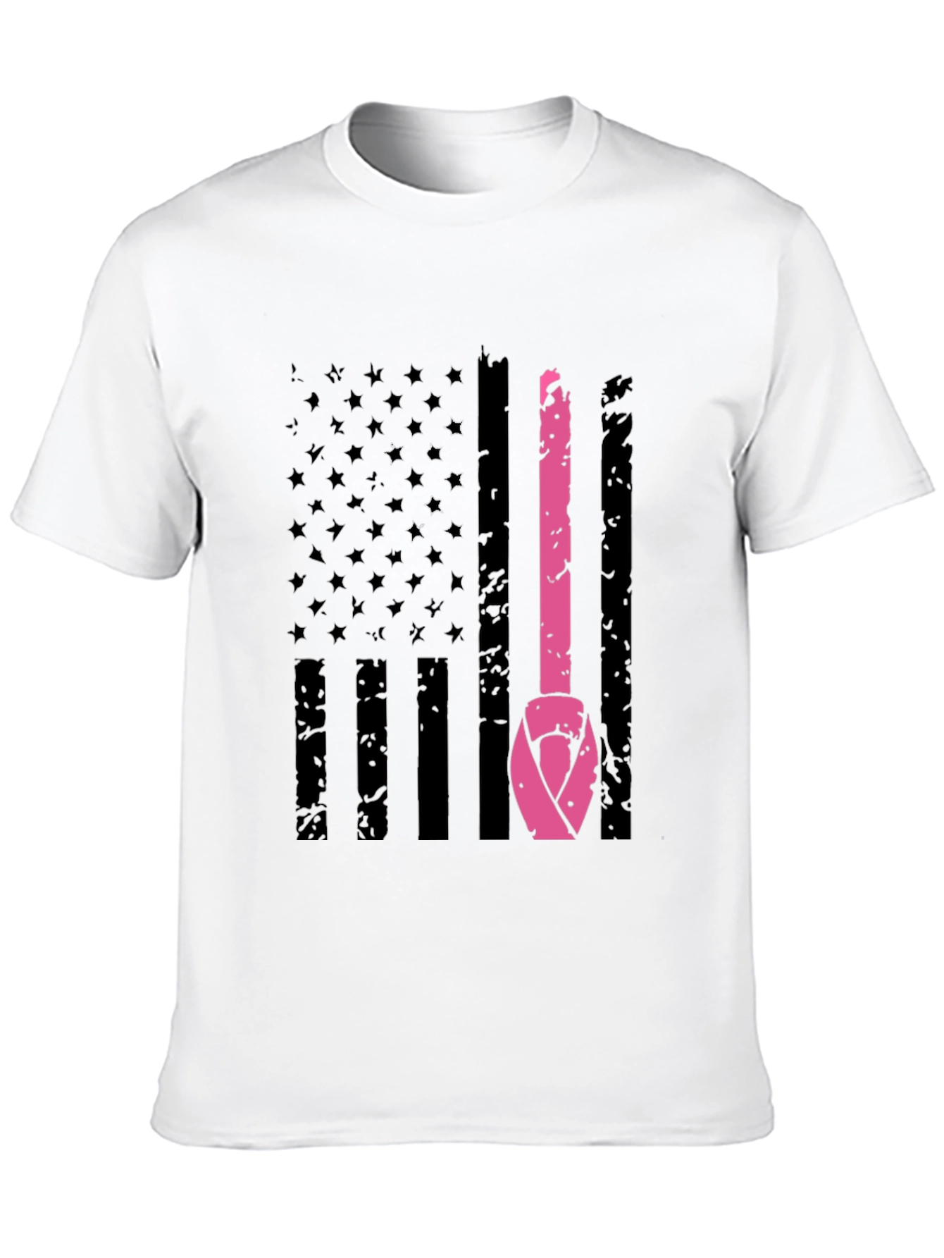 Black Breast Cancer Awareness US Flag T-Shirt view 10