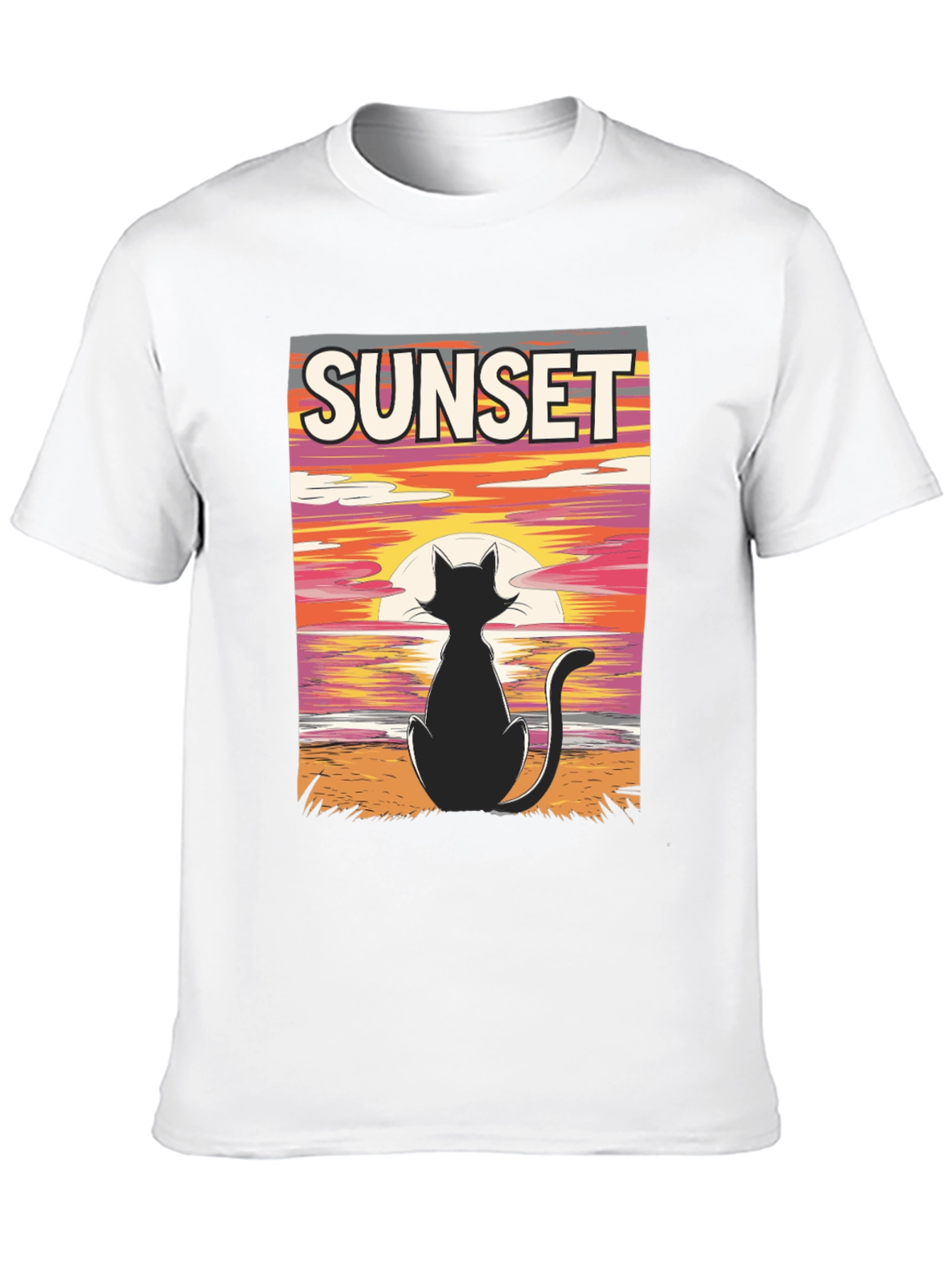 Black Sunset Cat Graphic Tee - Stylish Black T-Shirt view 10