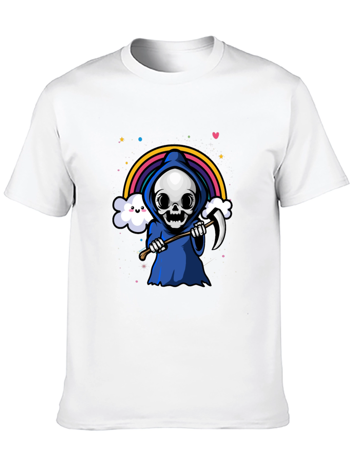 Black Kawaii Grim Reaper Rainbow T-Shirt view 10
