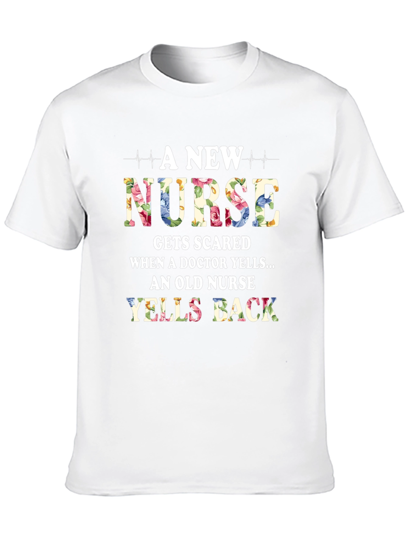 Black Funny Nurse T-Shirt - 'Yells Back' Floral Design view 10