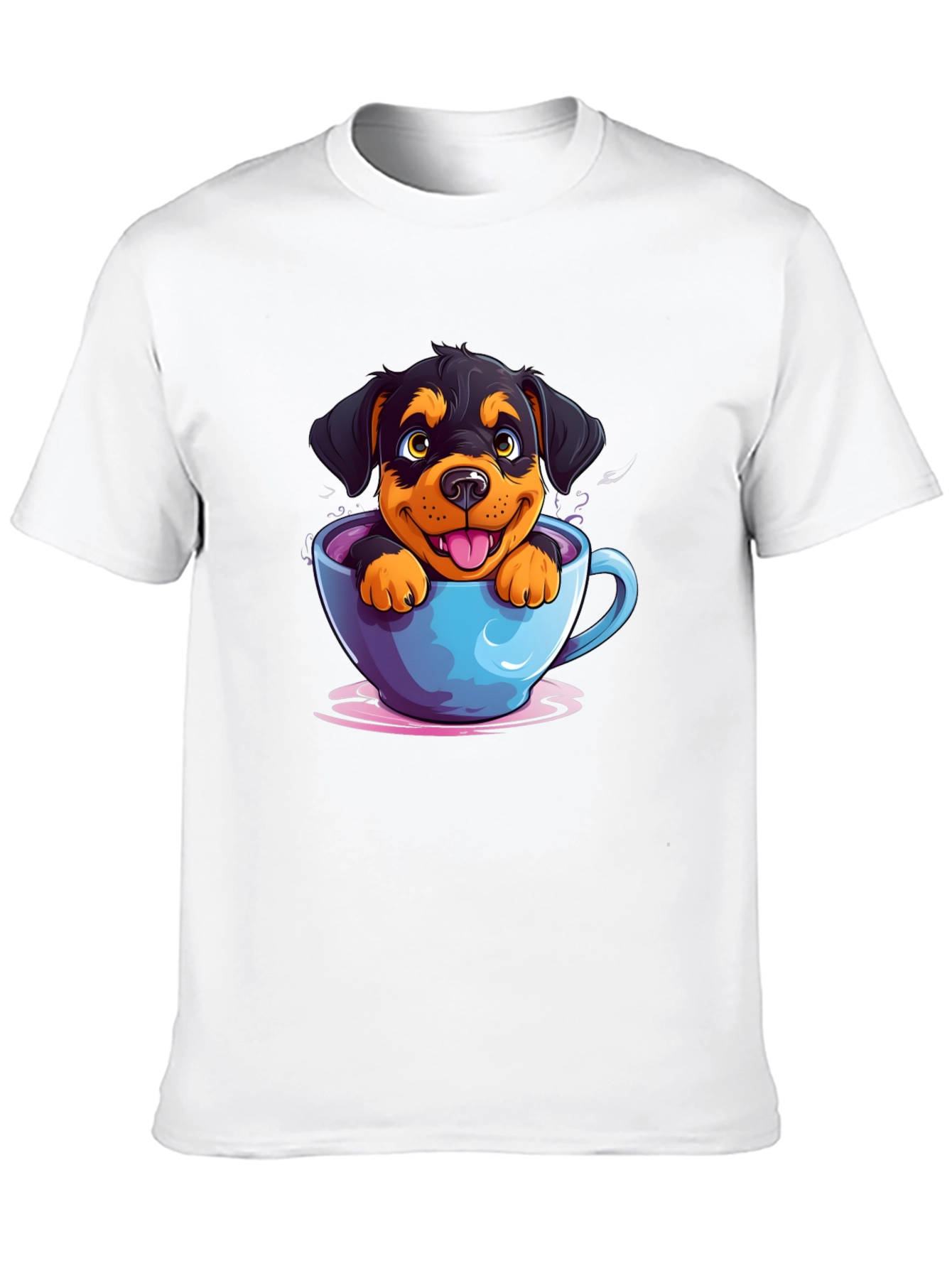 Black Cute Dog in Cup T-Shirt - Cartoon Rottweiler view 10