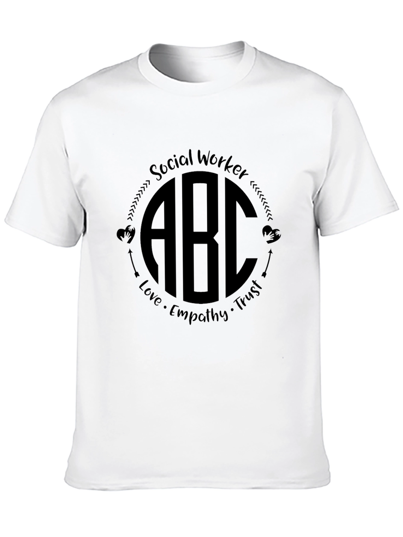 Black Social Worker ABC Initial Monogram Black T-Shirt view 10