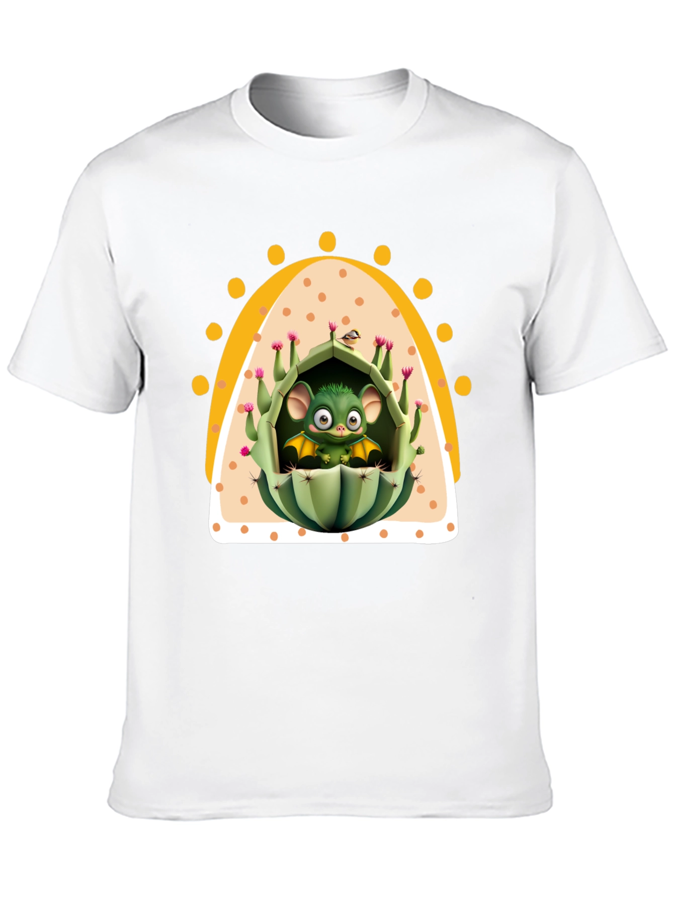 Black Cute Cactus Bat T-Shirt - Unique Graphic Tee view 10