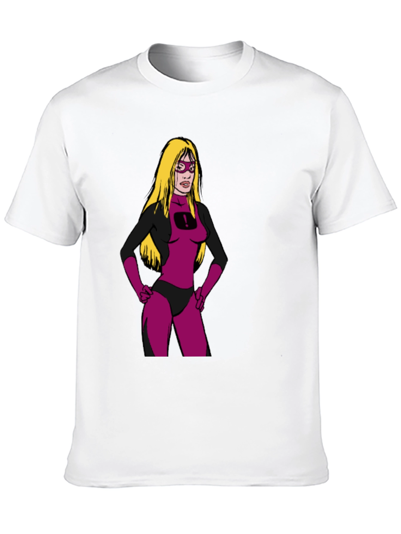 Black Cartoon Superheroine on Black T-Shirt view 10