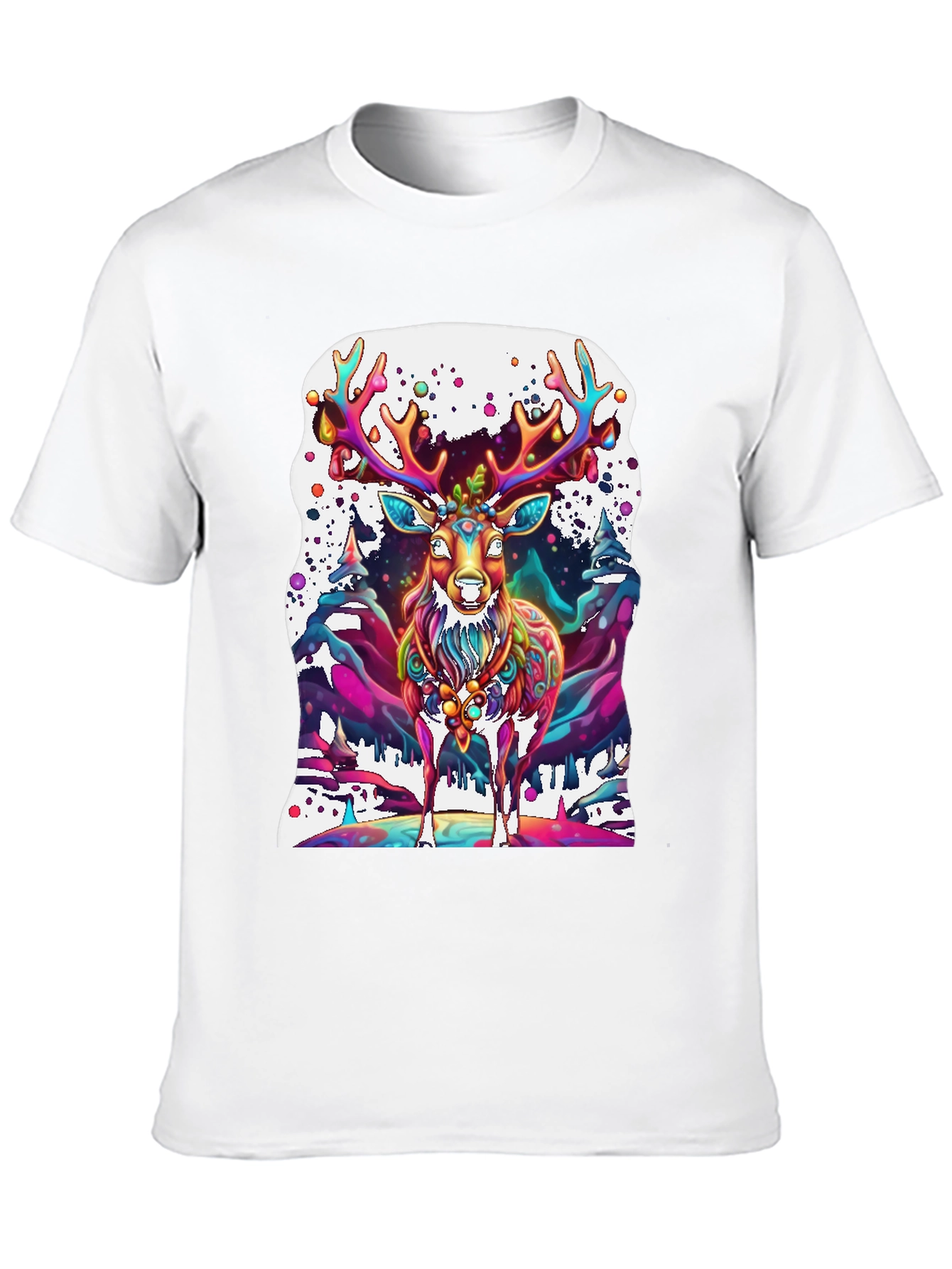 Black Psychedelic Deer Graphic Tee - Vivid Colorful Print view 10