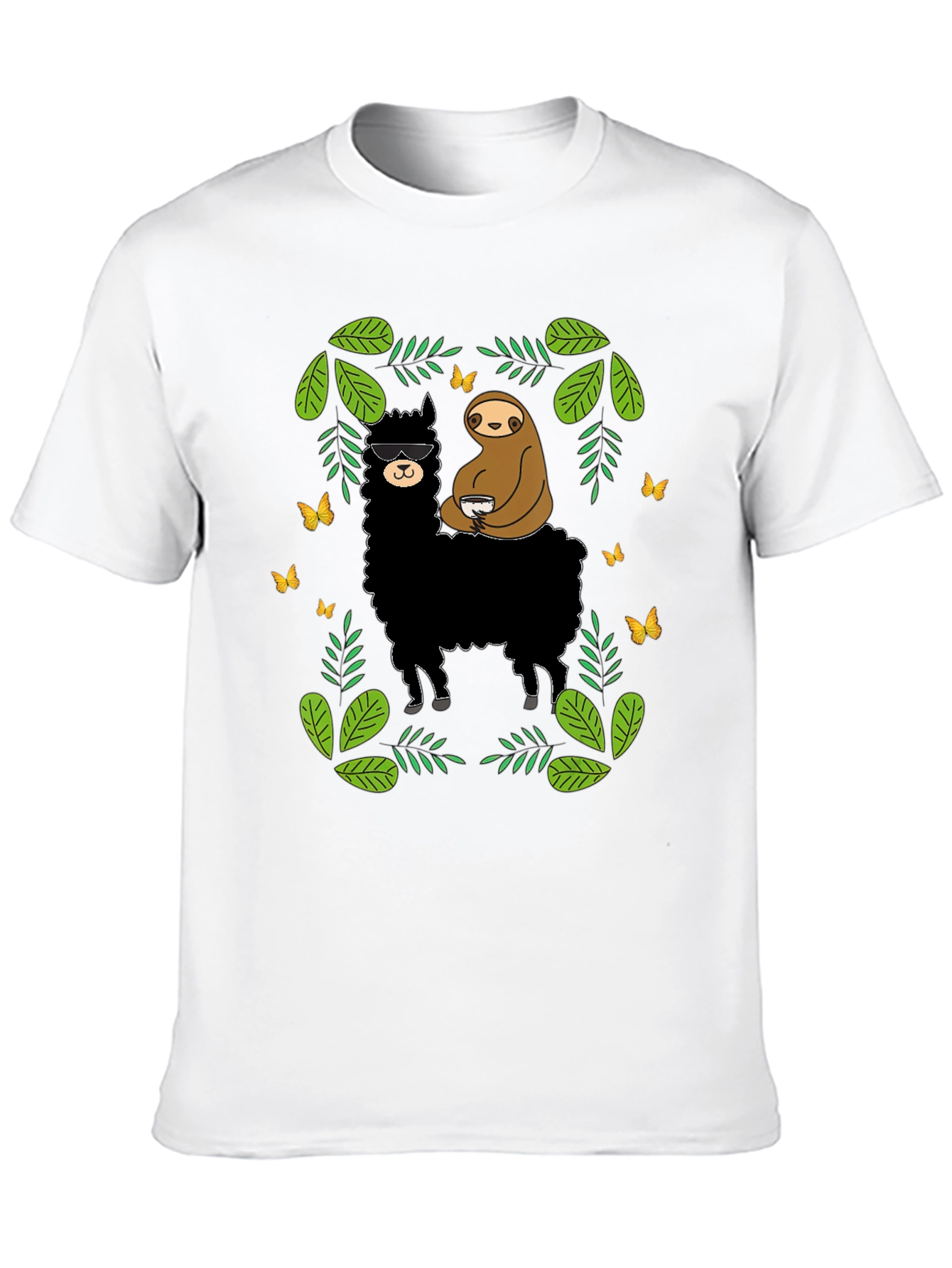 Black Llama & Sloth Graphic Tee - Black Cotton view 10