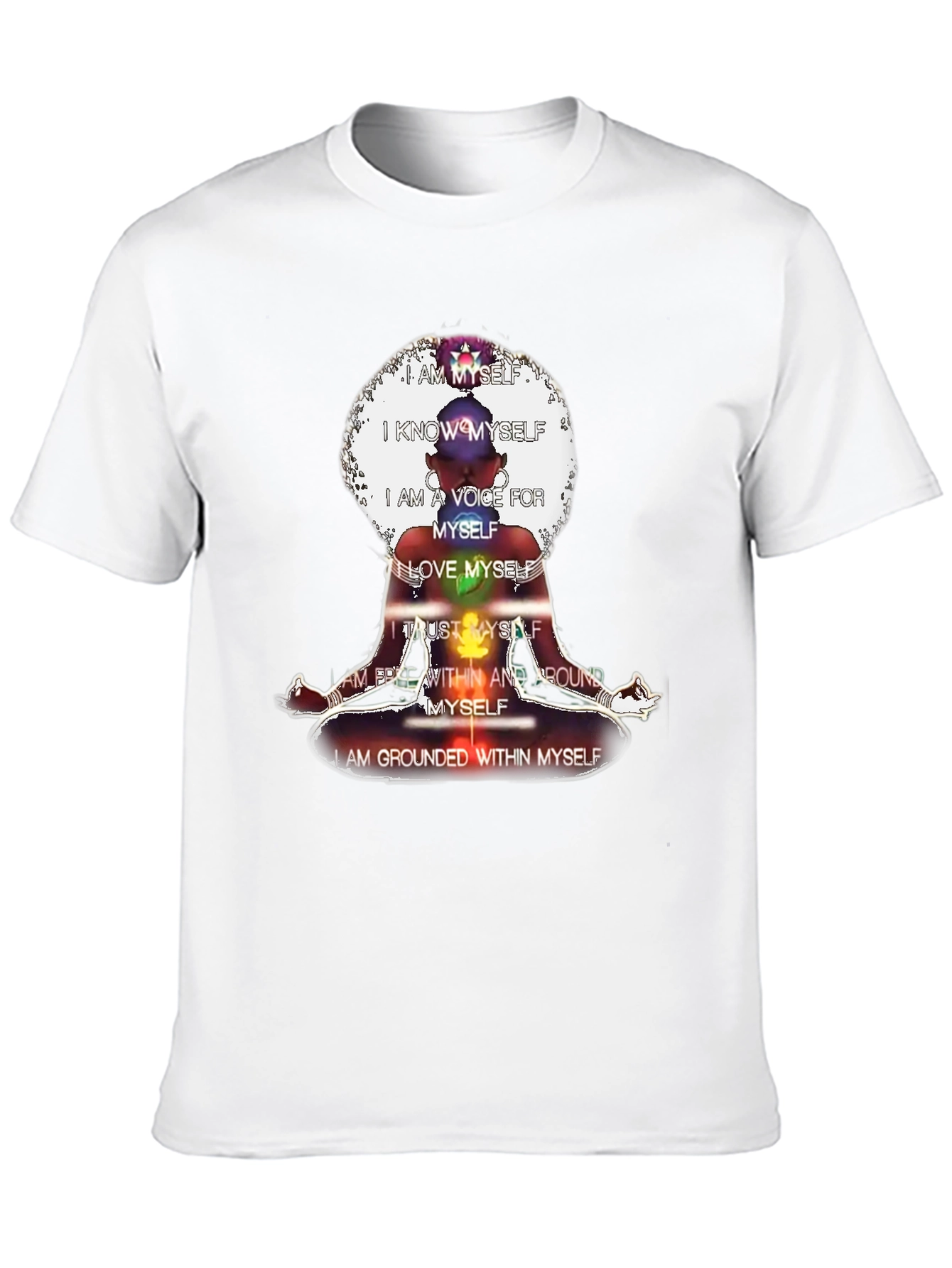 Black Affirmation T-Shirt - Chakra Meditation Design view 10