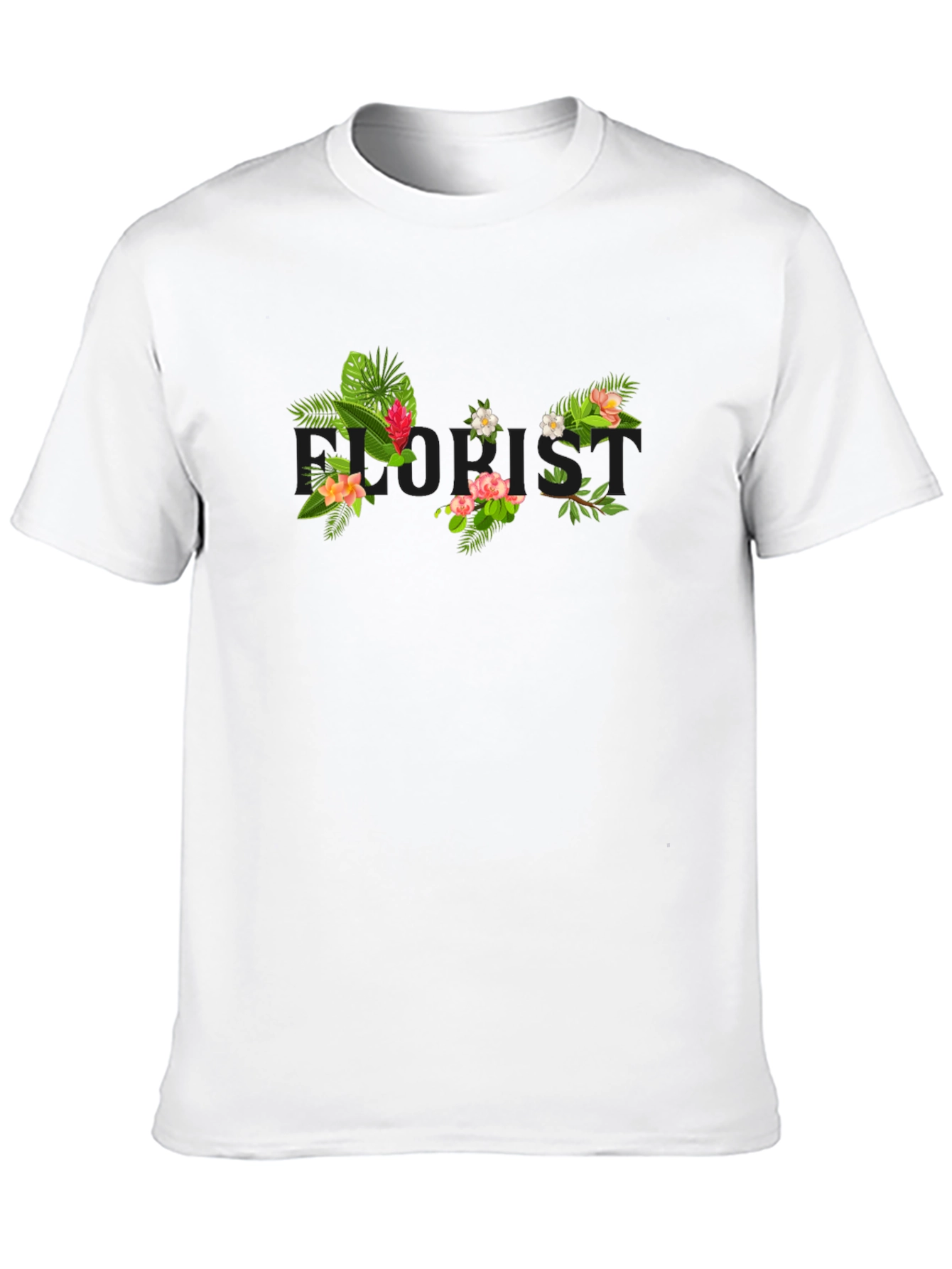 Black Tropical Floral Print Black T-Shirt view 10