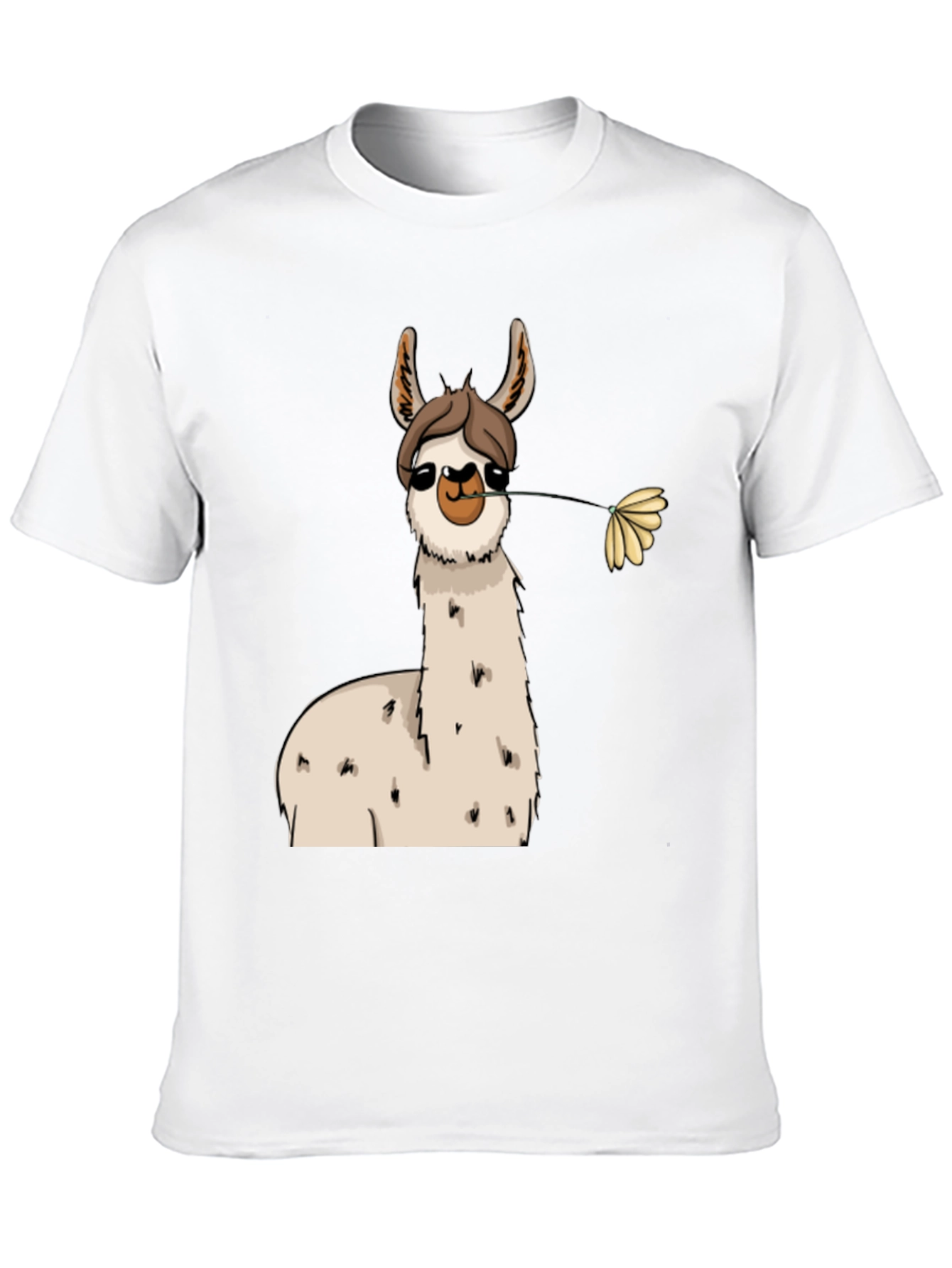 Black Llama with Flower Black T-Shirt view 10