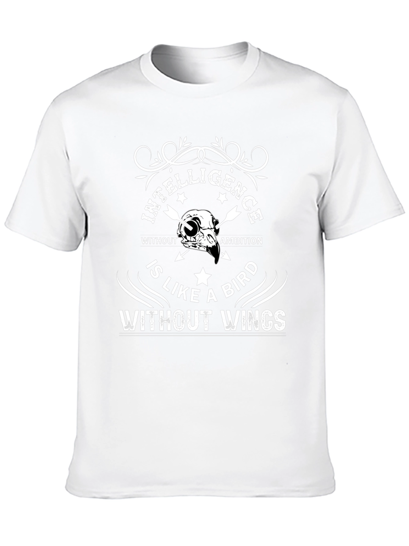 Black Intelligence Without Ambition T-Shirt - Bird Skull Design view 10
