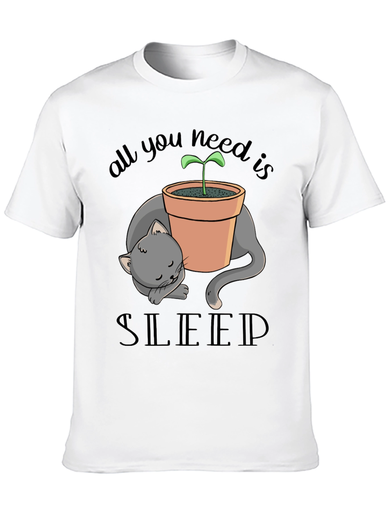 Black Sleepy Cat Plant Pot T-Shirt - All You Need Is Sleep view 10