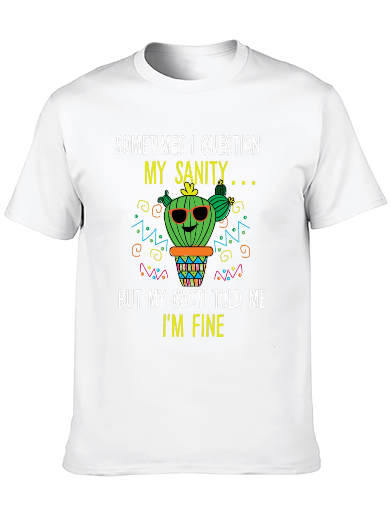 Black Funny Cactus T-Shirt: Question My Sanity view 10