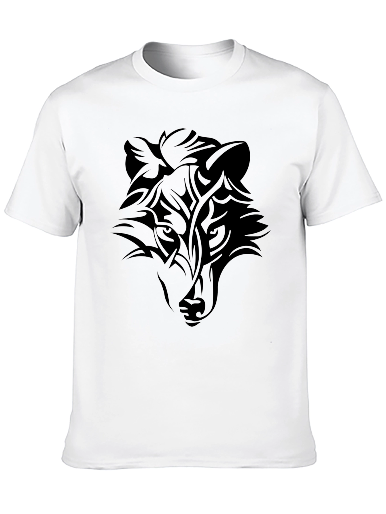 Black Men's Black Wolf Graphic Tee - Tribal Style view 10