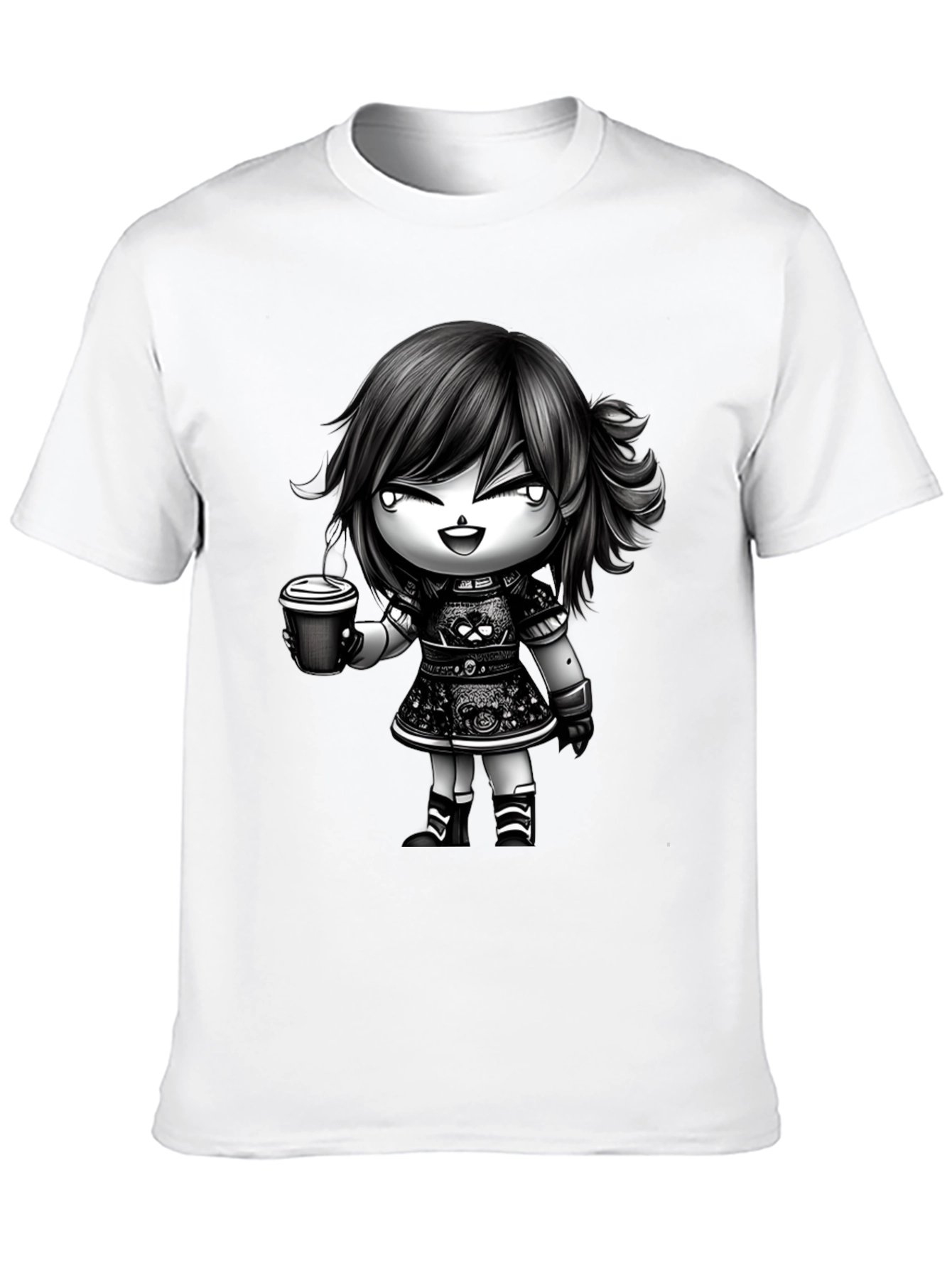 Black Anime Girl Coffee T-Shirt - Stylish Graphic Tee view 10