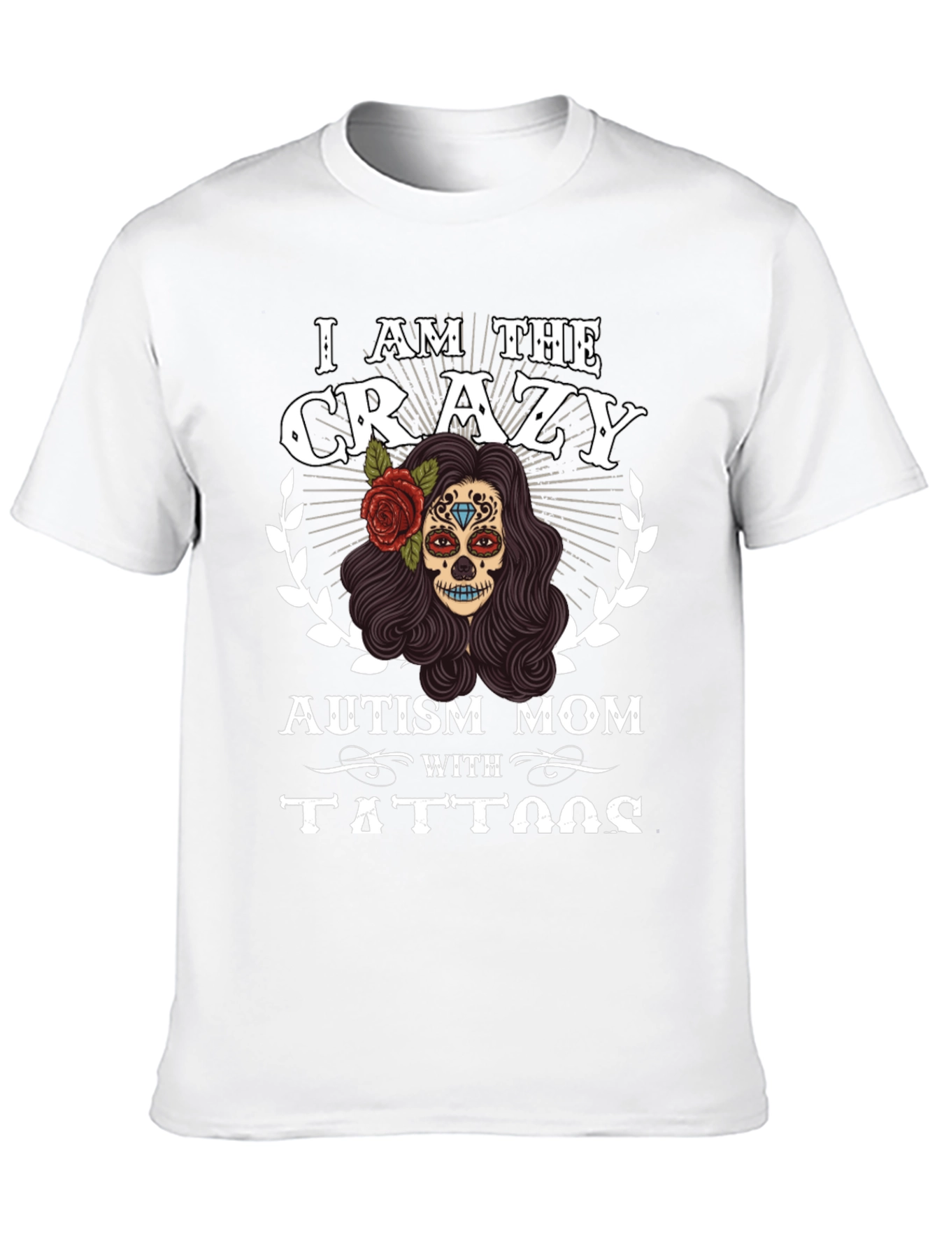 Black Crazy Autism Mom T-Shirt Sugar Skull Design view 10