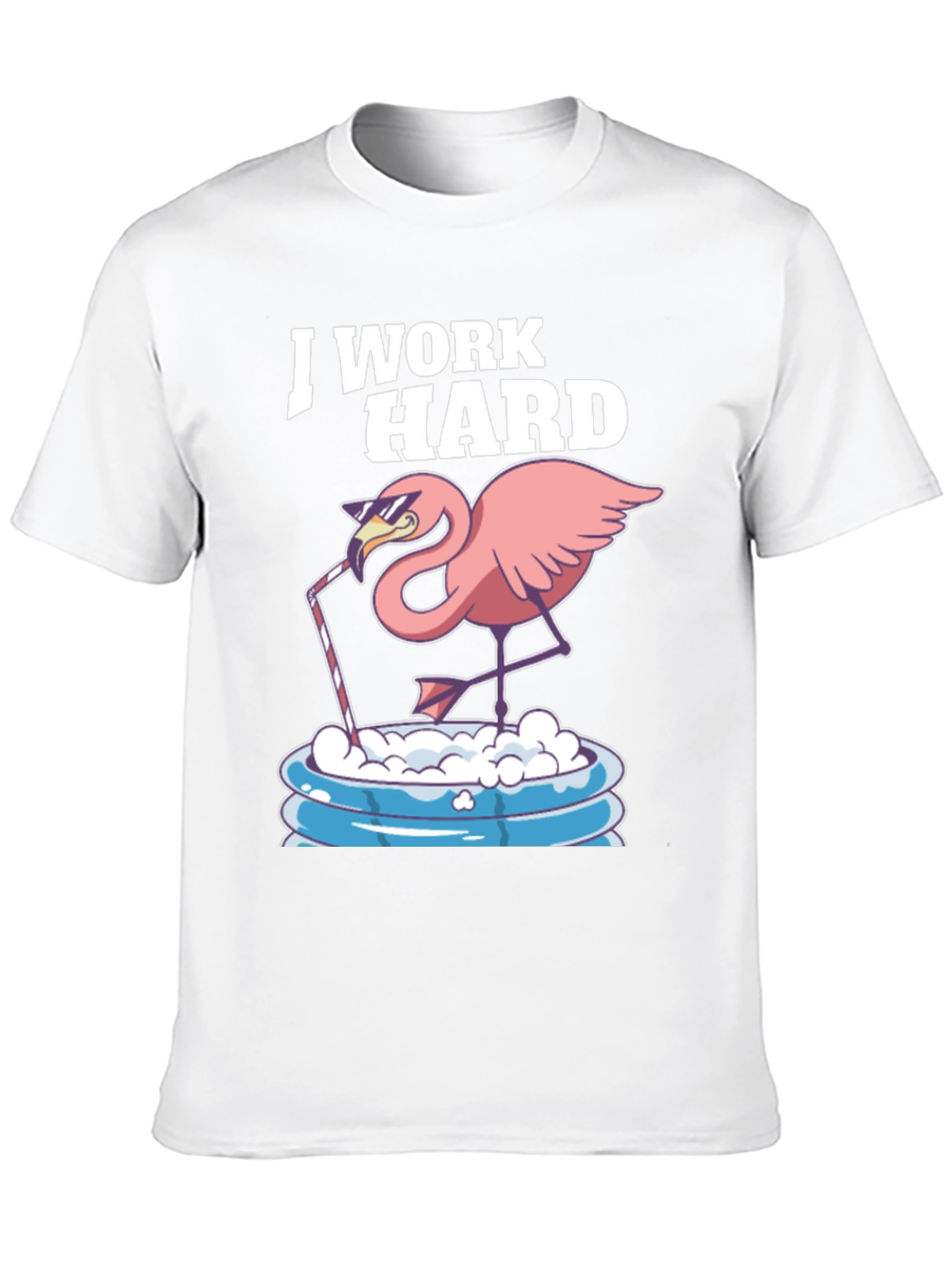 Black I Work Hard Flamingo T-Shirt - Relaxed Poolside Style view 10