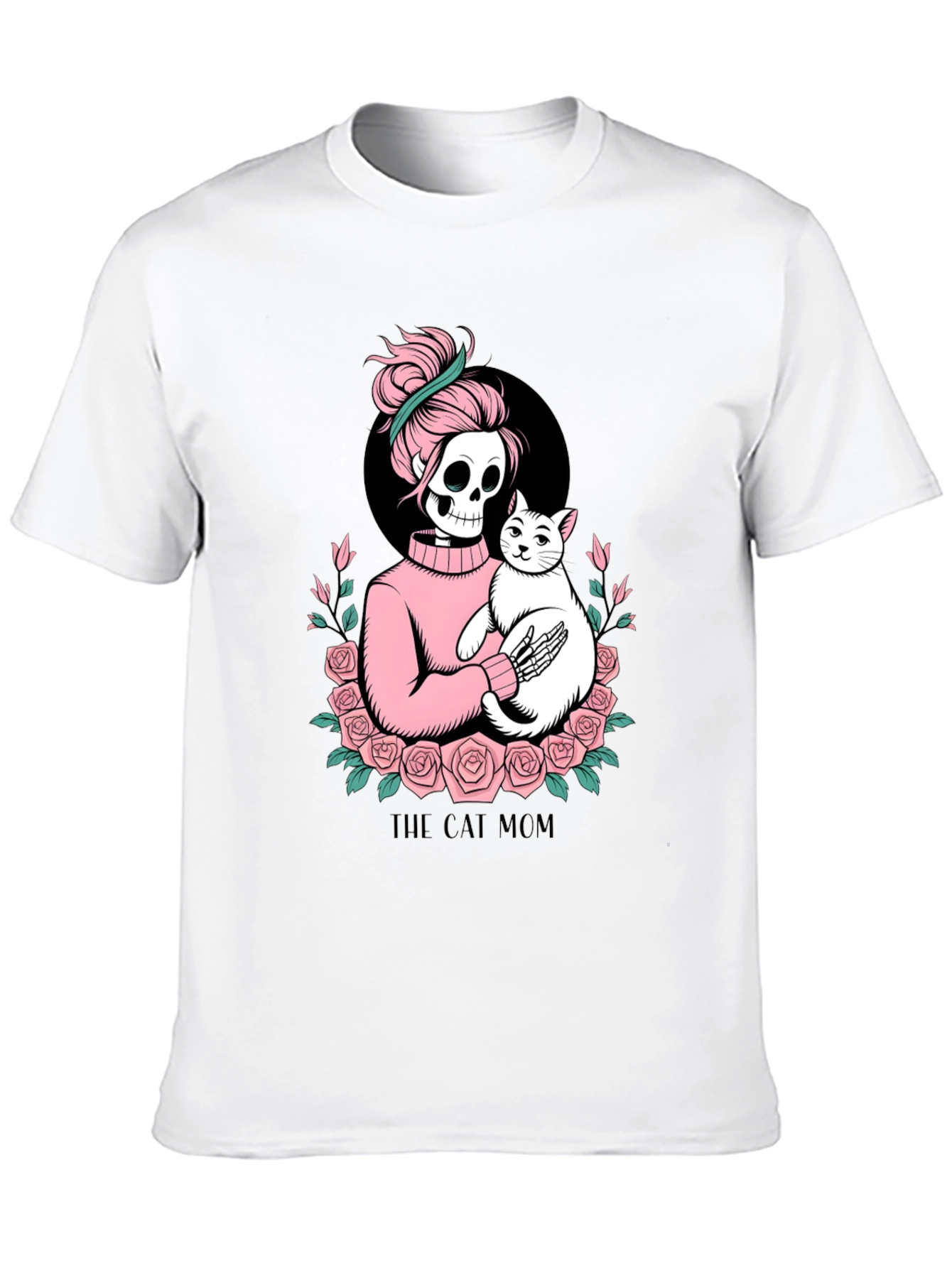 Black Skeleton Cat Mom Graphic Tee - Black view 10