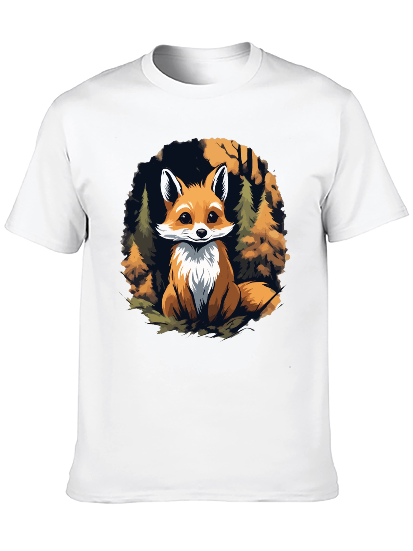 Black Fox in Forest Graphic Print Black T-Shirt view 10