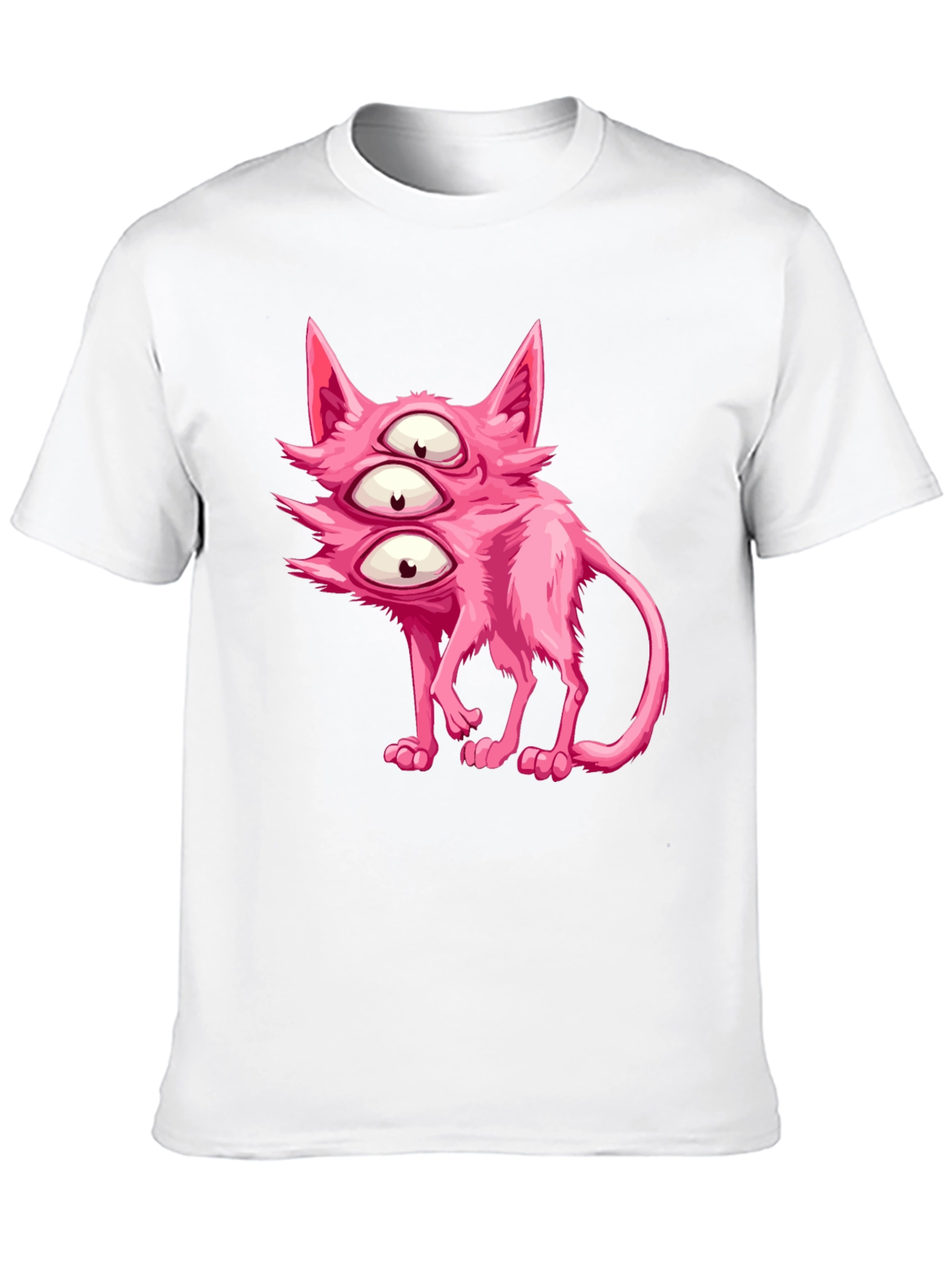 Black Three-Eyed Pink Monster Cat Graphic Tee view 10
