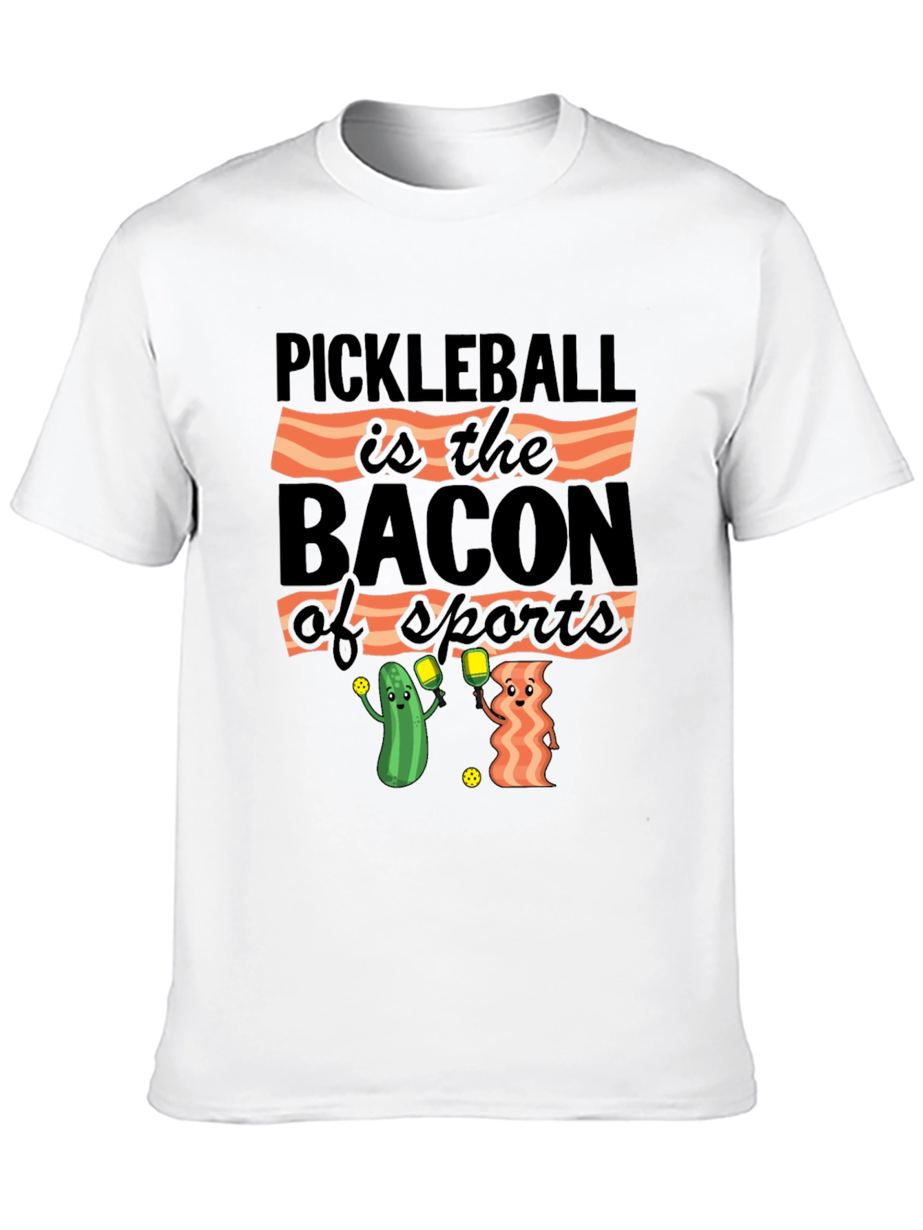 Black Pickleball & Bacon T-Shirt: Sports Humor Tee view 10