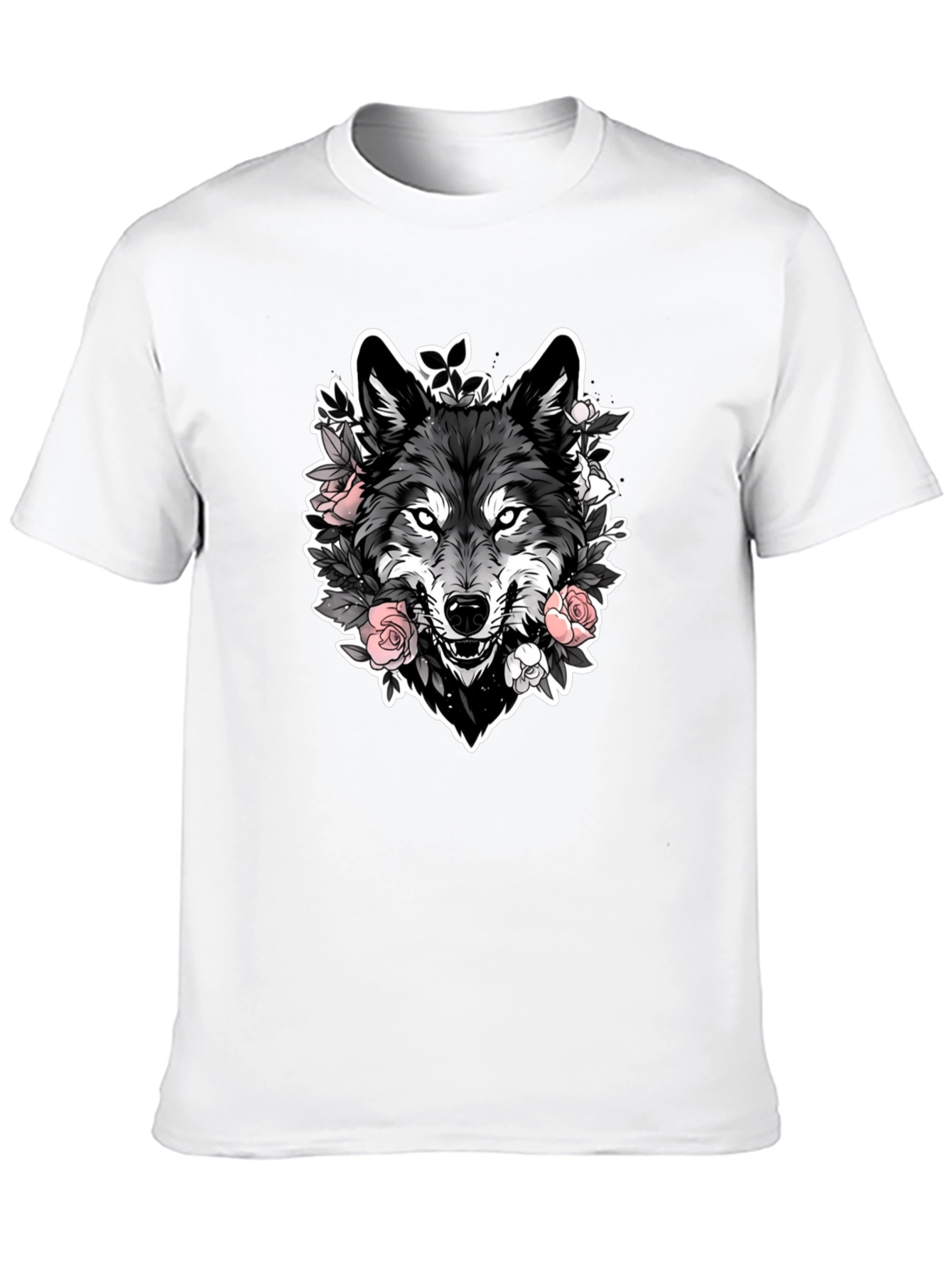 Black Wolf & Roses Graphic Black T-Shirt view 10
