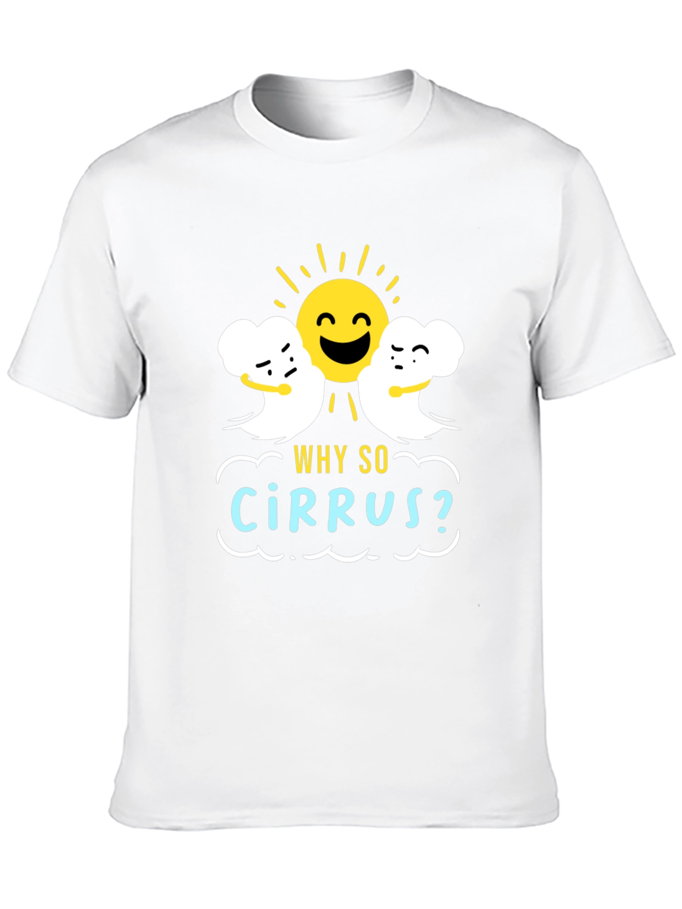 Black Humorous Weather T-Shirt: "Why So Cirrus?" Design view 10